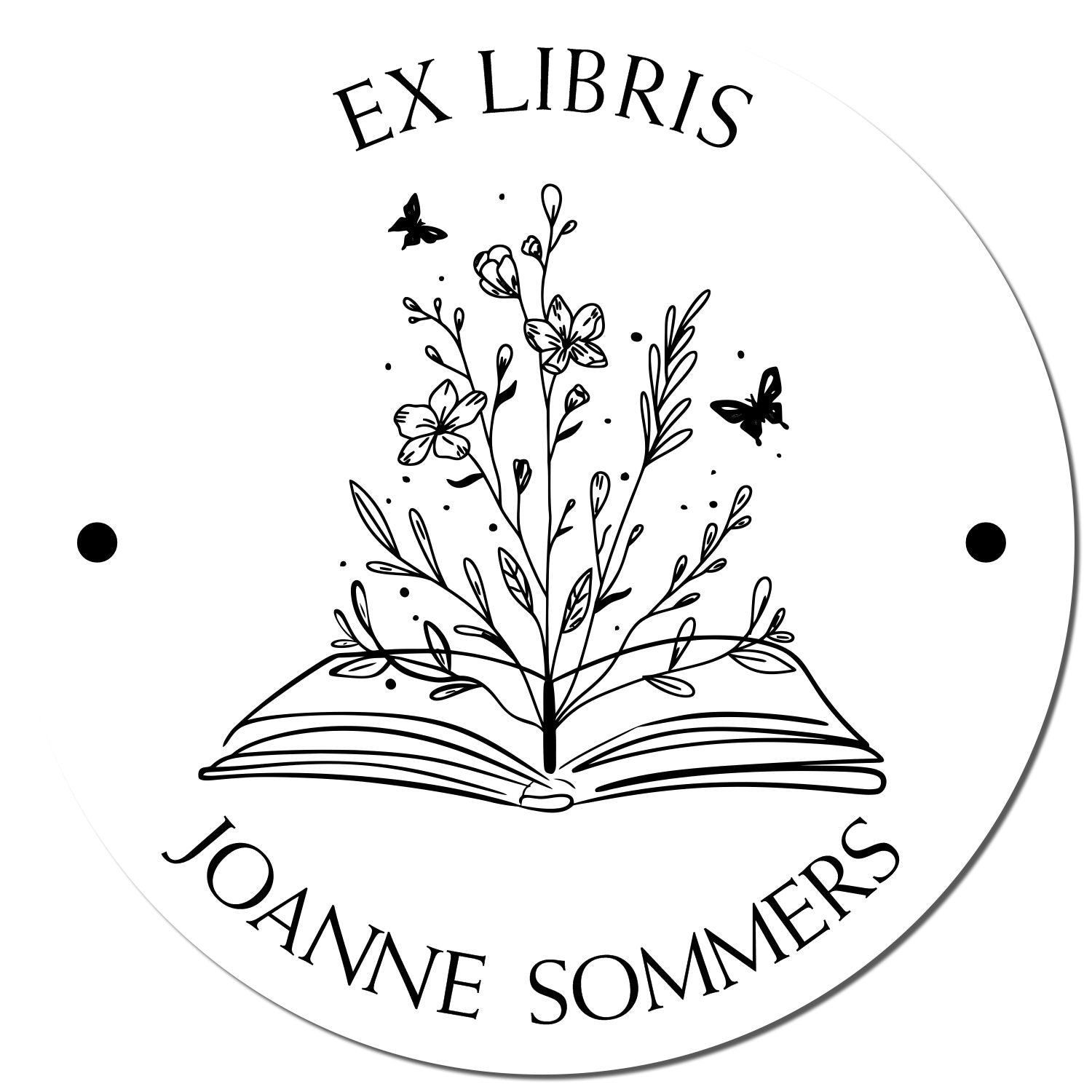 PSI Pre-Inked Open Book with Flowers and Butterflys Personalized Book Lover Stamp - Engineer Seal Stamps