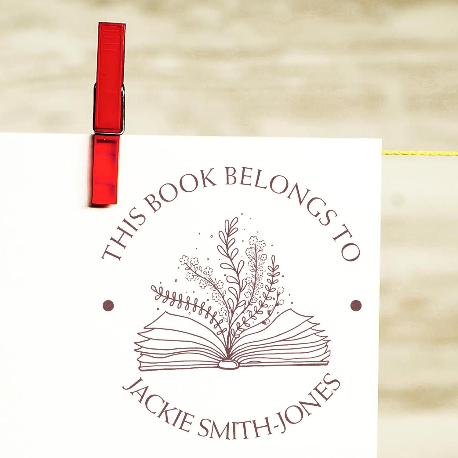 Pre-Inked Open Book with Flowers and Fluttering Pages Personalized This Book Belongs To Stamper - Engineer Seal Stamps