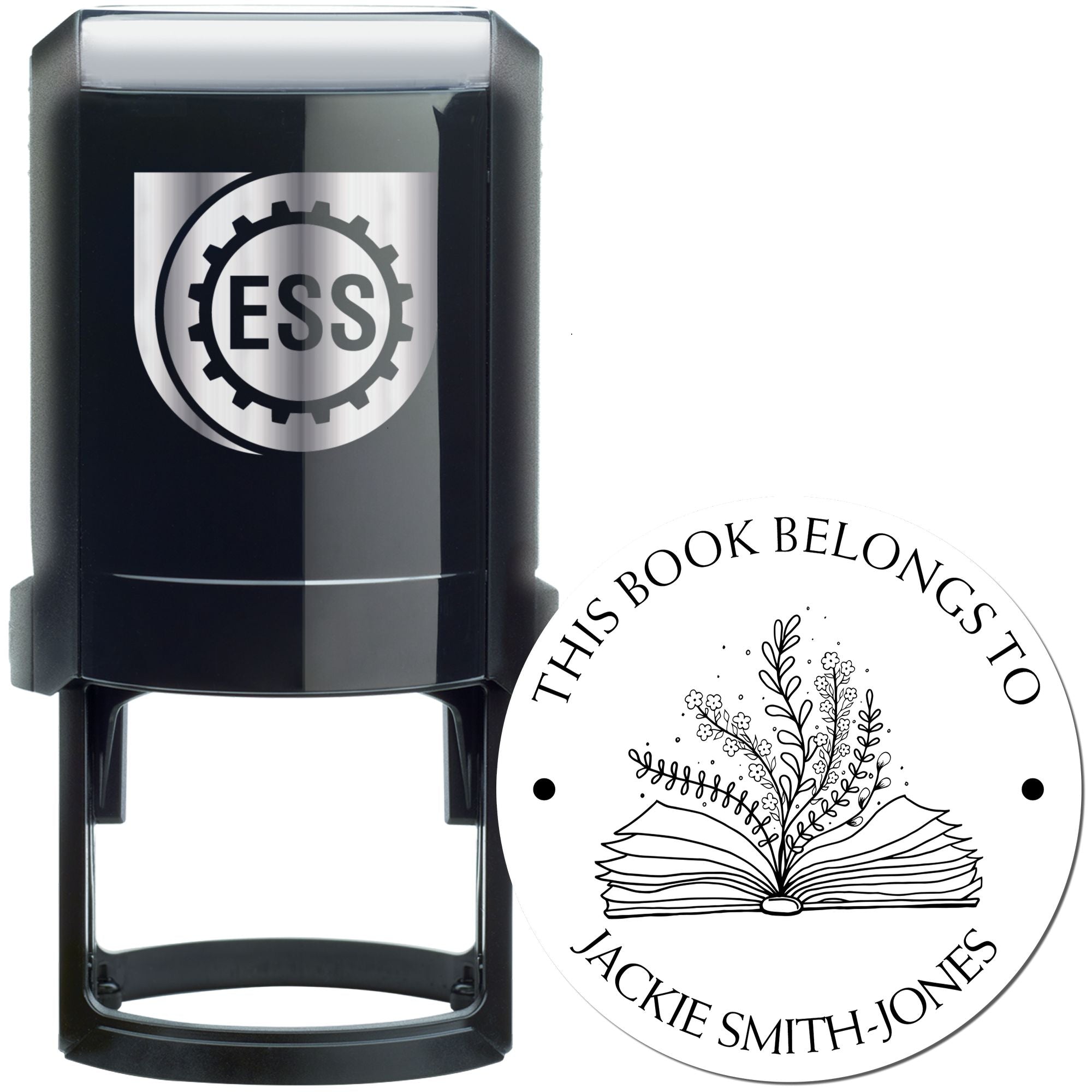 Self-Inking Open Book with Flowers and Fluttering Pages Custom Made Bookworm Stamper - Engineer Seal Stamps