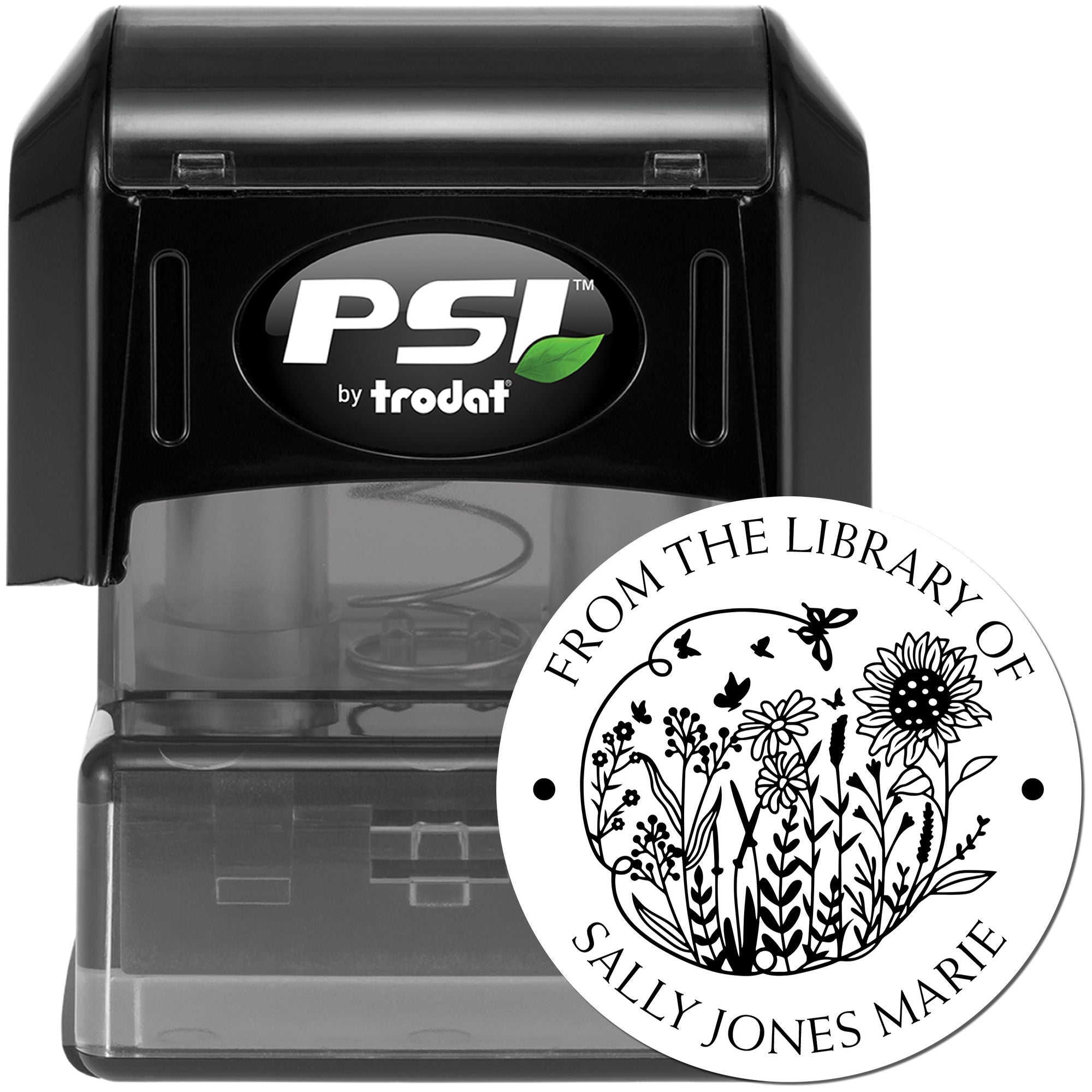 PSI Pre-Inked Blooming Field of Flowers Personalized Book Name Stamp - Engineer Seal Stamps