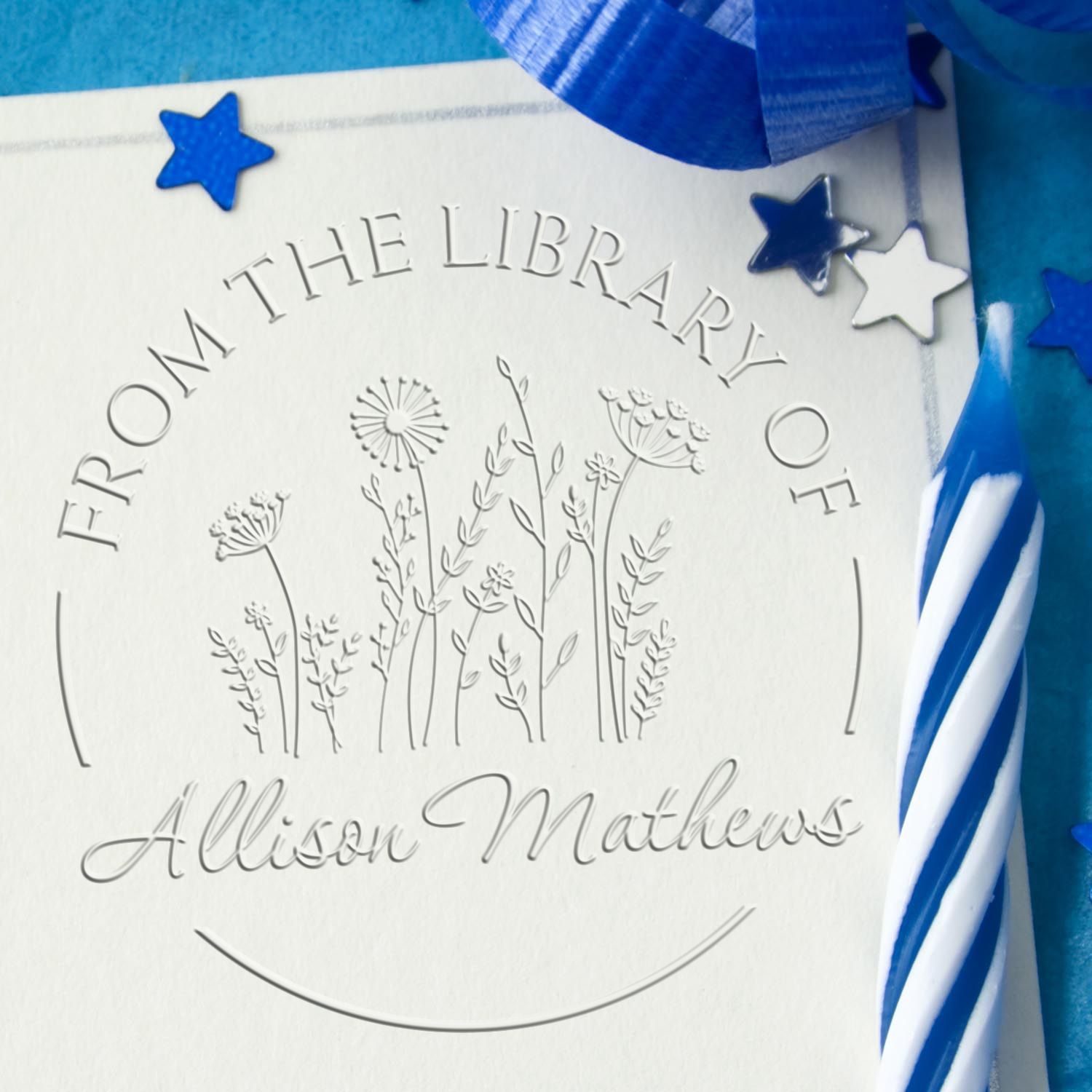 Hybrid Petalicious Flowers Custom Made Book Ownership Embossed Stamp - Engineer Seal Stamps