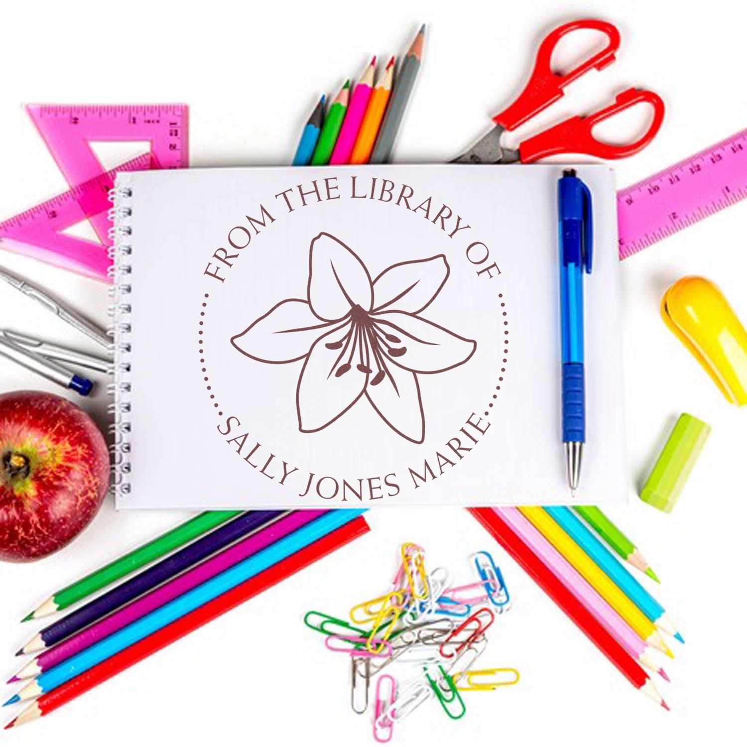 PSI Pre-Inked Whimsy Flower Personalized Book Ownership Label Stamp - Engineer Seal Stamps