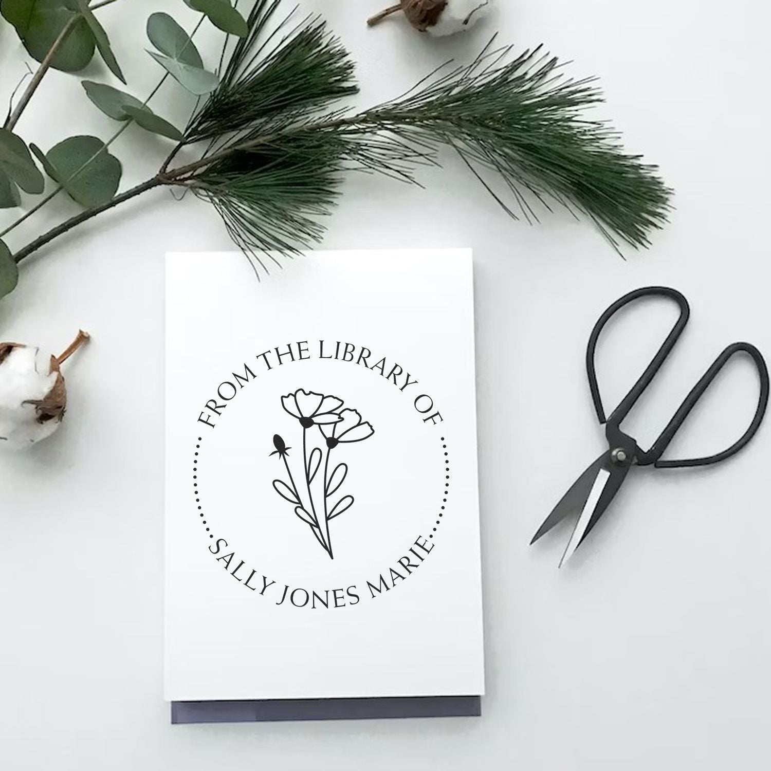 Self-Inking Graceful Petals Custom Made Library Collection Stamper - Engineer Seal Stamps