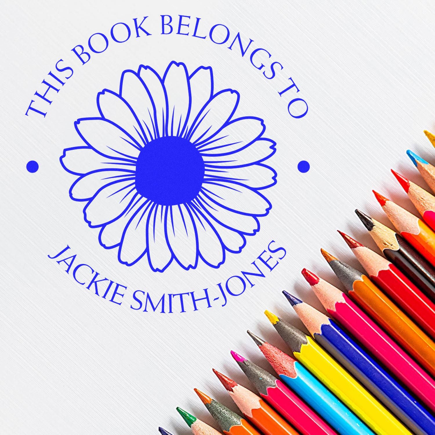 Wood Handle Vibrant Daisy Custom Ownership Stamp