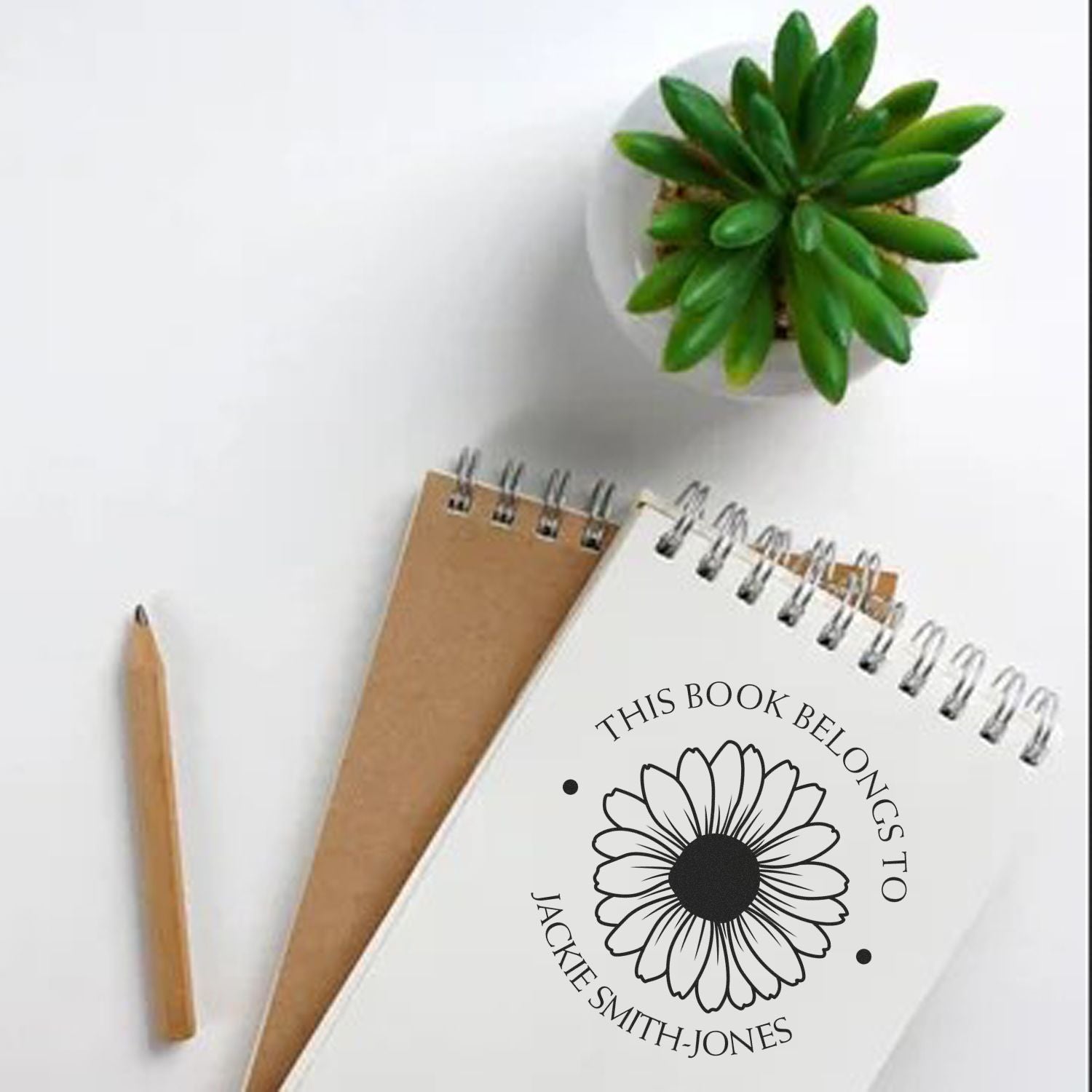 Wood Handle Vibrant Daisy Custom Ownership Stamp