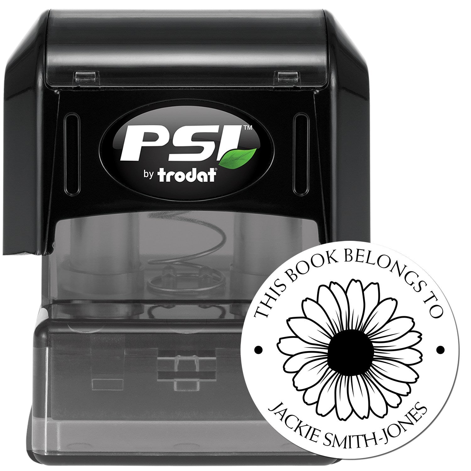 PSI Pre-Inked Vibrant Daisy Personalized Book Property Stamp - Engineer Seal Stamps