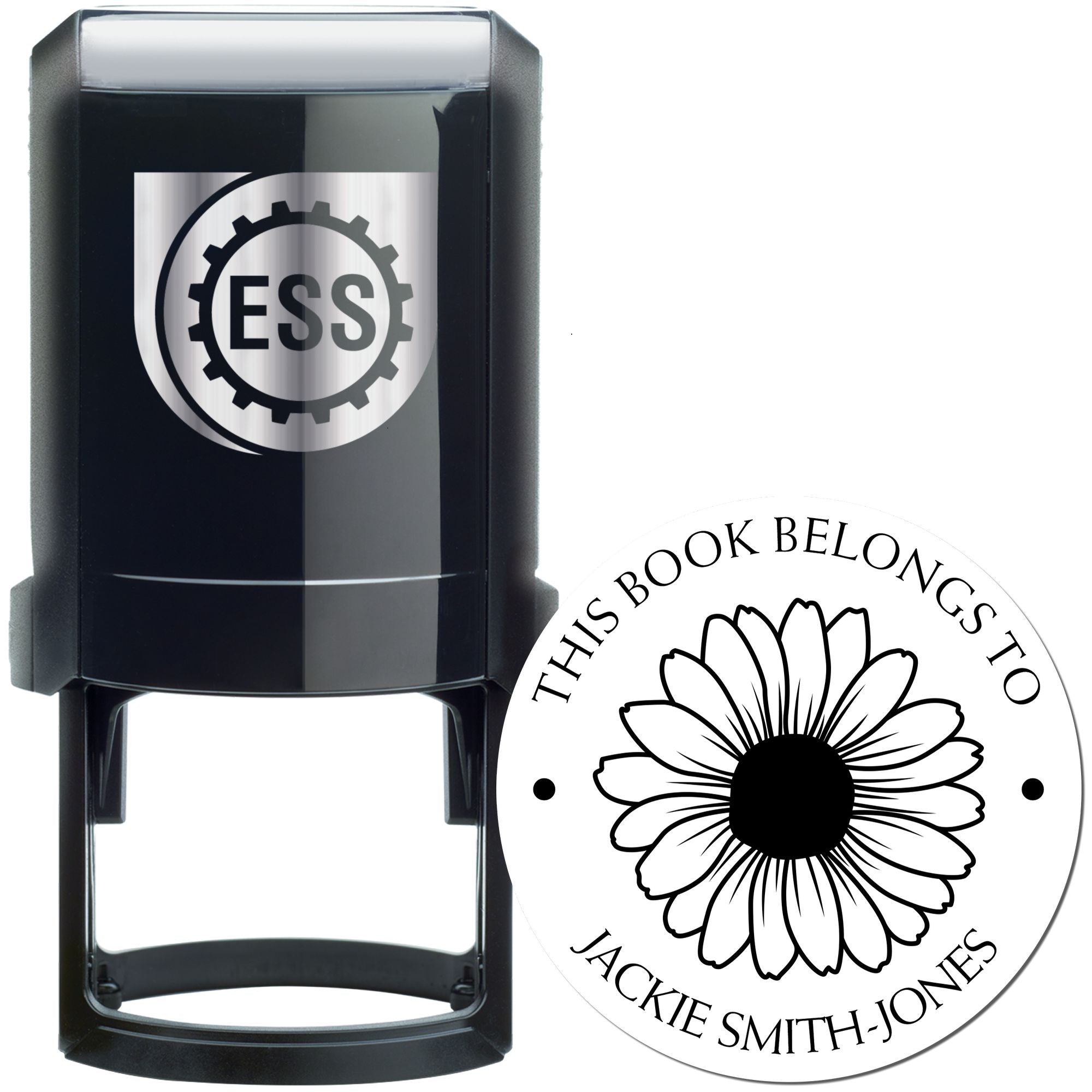 Self-Inking Vibrant Daisy Custom Made Library Name Stamp - Engineer Seal Stamps