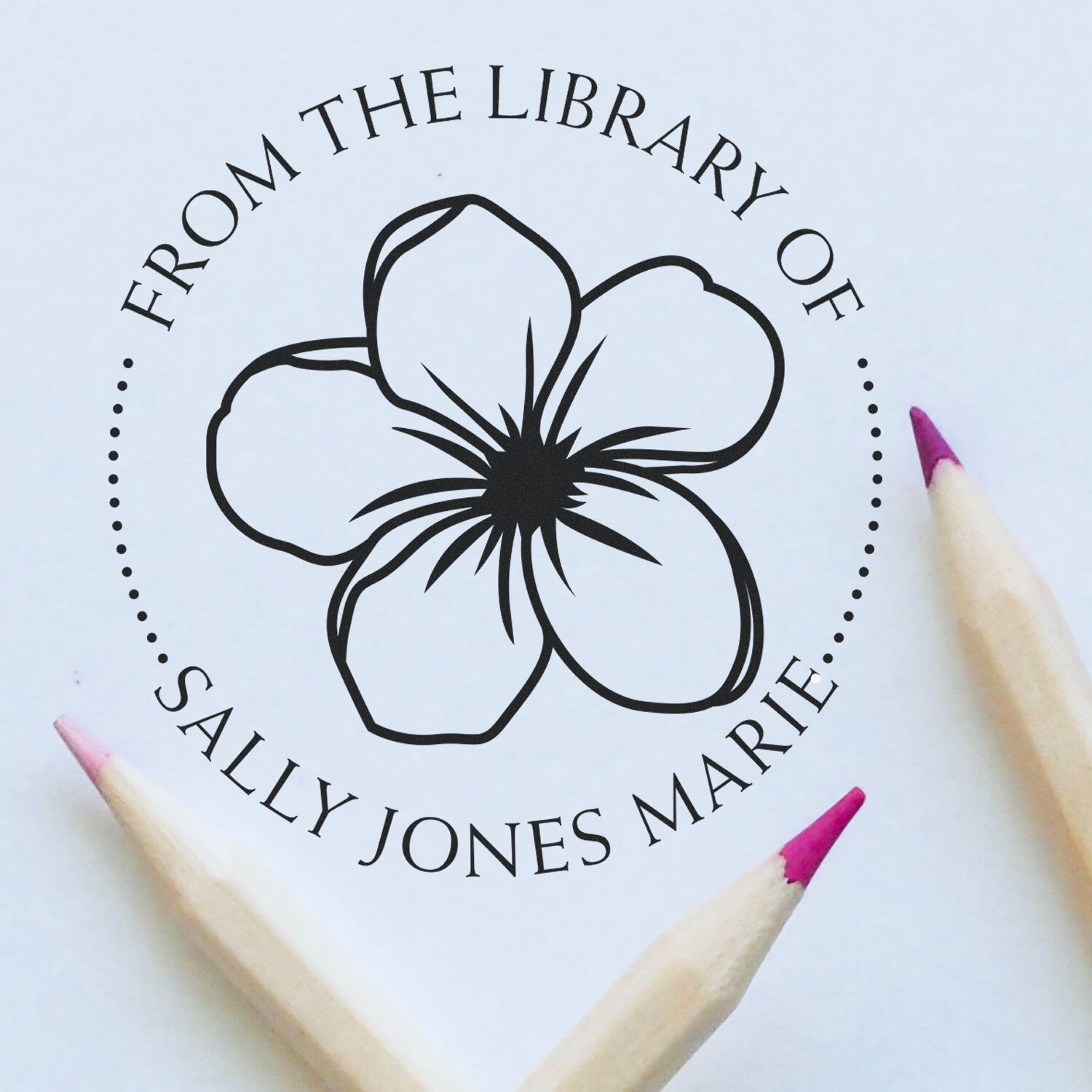 Wood Handle Charming Blooms Custom Personal Library Stamp - Engineer Seal Stamps