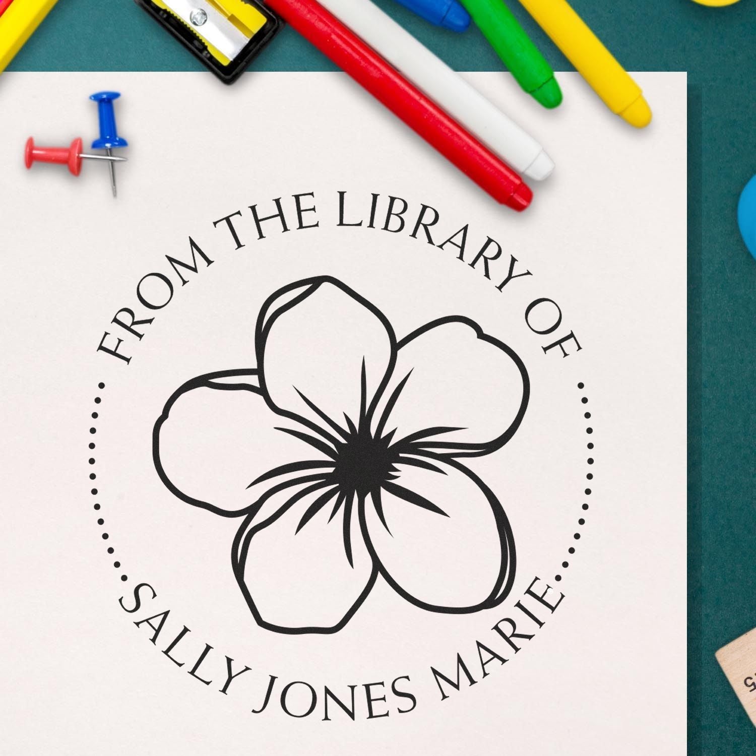 Wood Handle Charming Blooms Custom Personal Library Stamp - Engineer Seal Stamps
