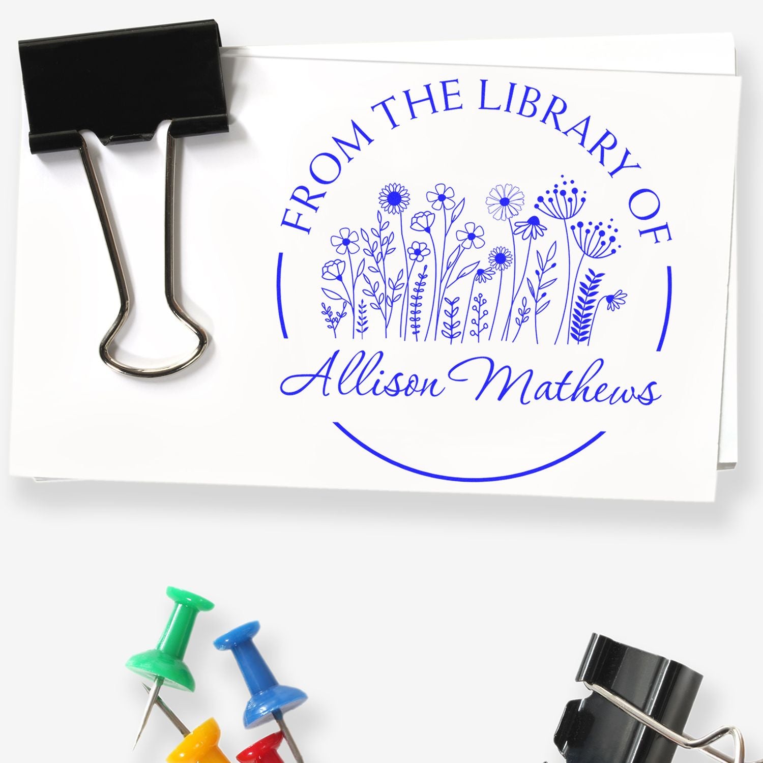 Self-Inking Exquisite Wild Flowers Customized My Library Stamp - Engineer Seal Stamps