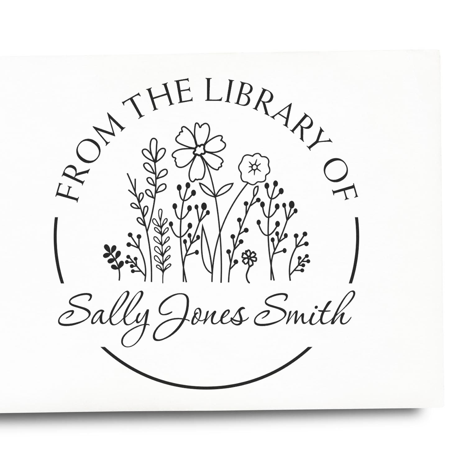 Wood Handle Lush Wild Flowers Personalized Read It Love It Stamp - Engineer Seal Stamps