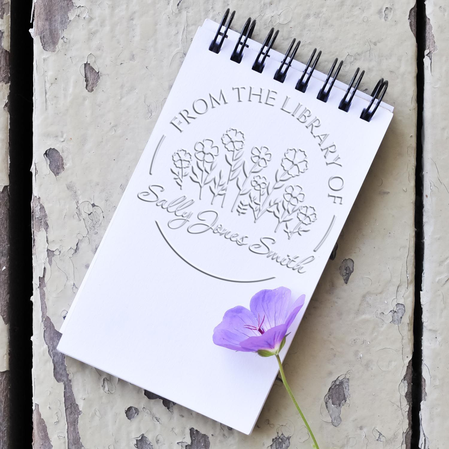 Soft Elegant Petals Custom Book Lover Embossing Stamp