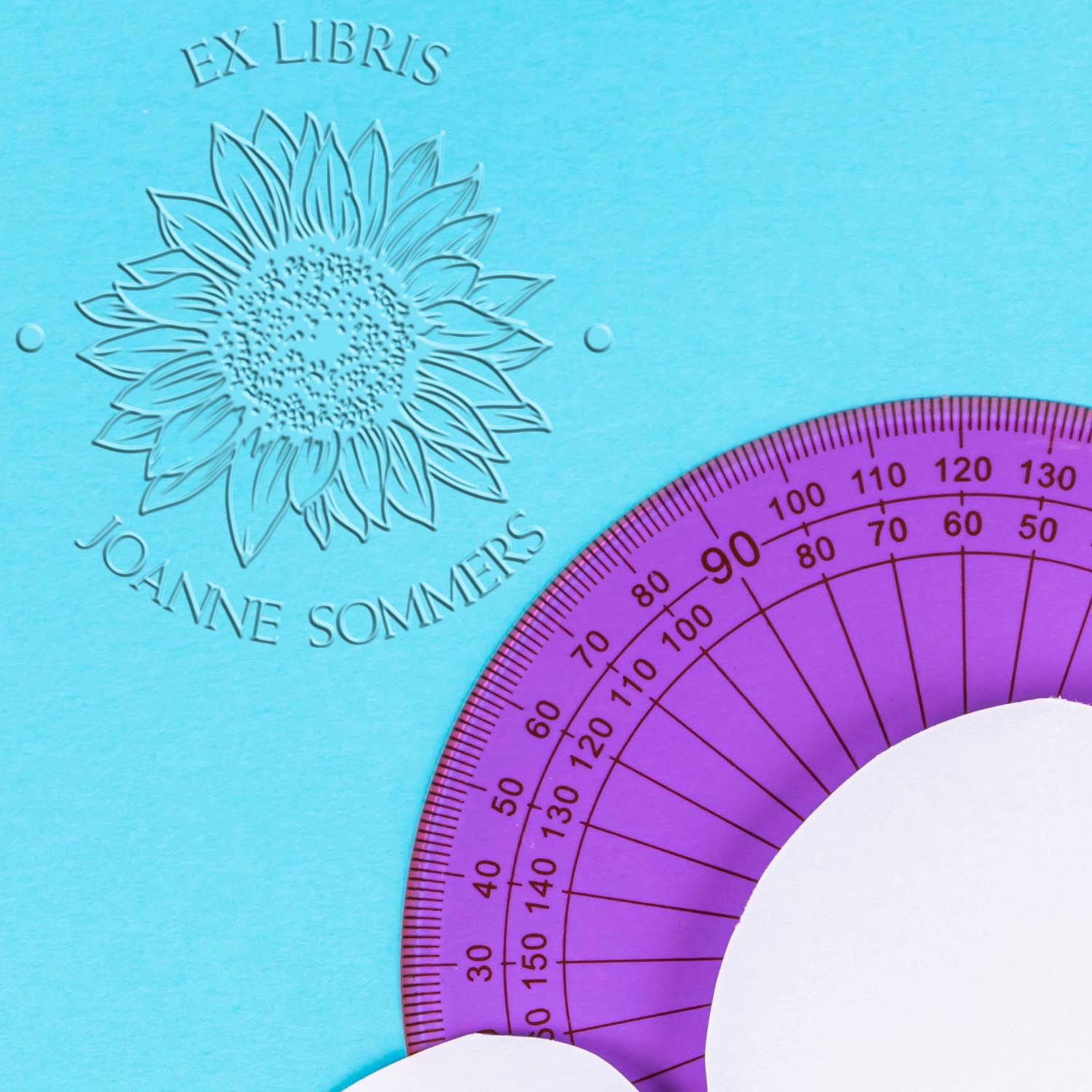 Soft Serene Sunflower Custom Book Name Embossed Stamp