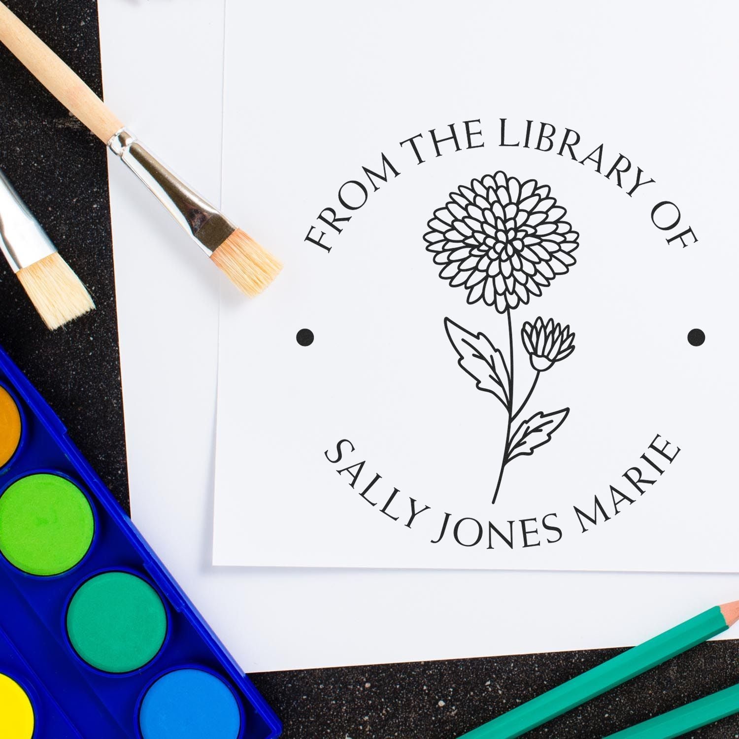 PSI Pre-Inked November Chrysantemum Personalized Book Lover Stamp - Engineer Seal Stamps