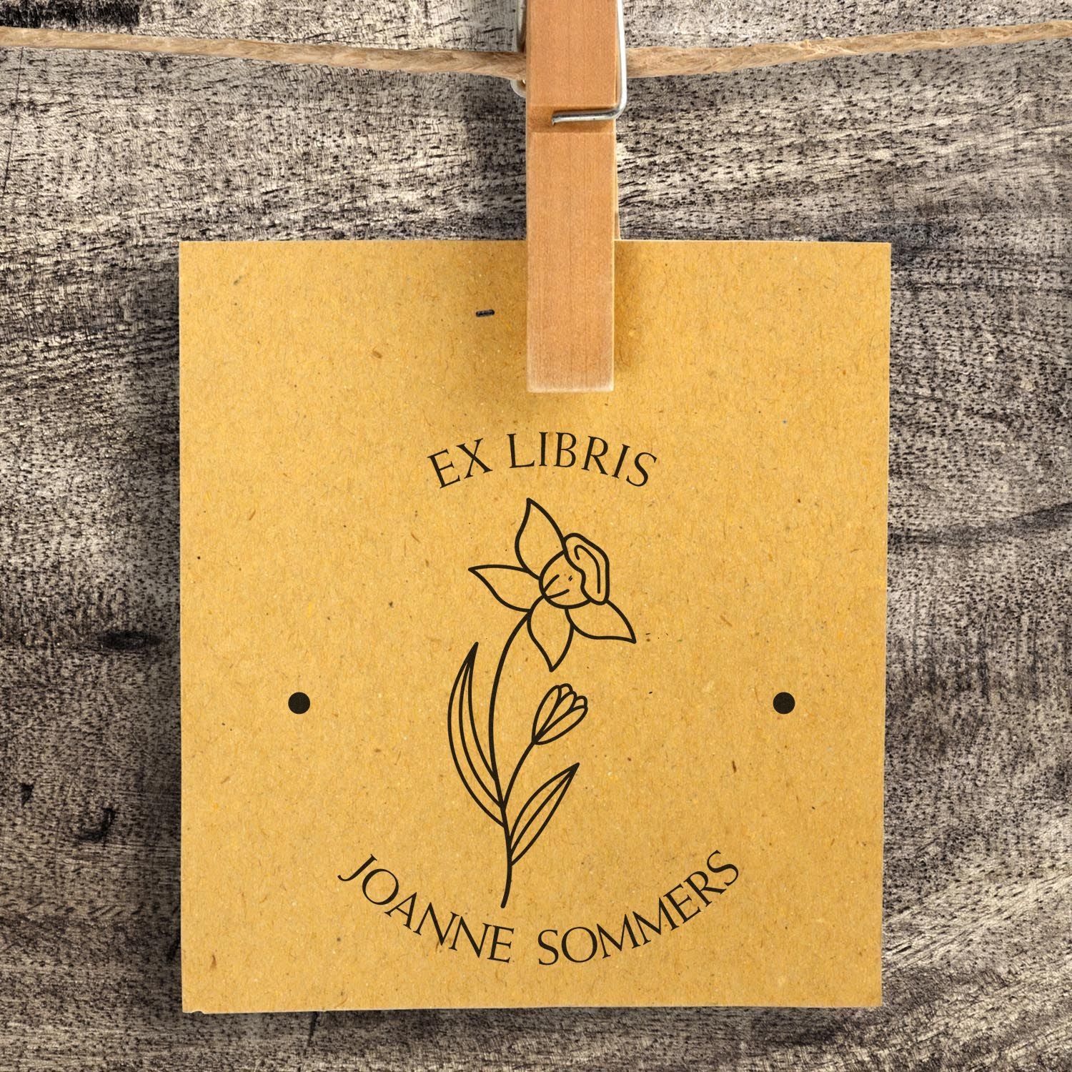 Wood Handle March Daffodil Custom Book Lover Stamp - Engineer Seal Stamps