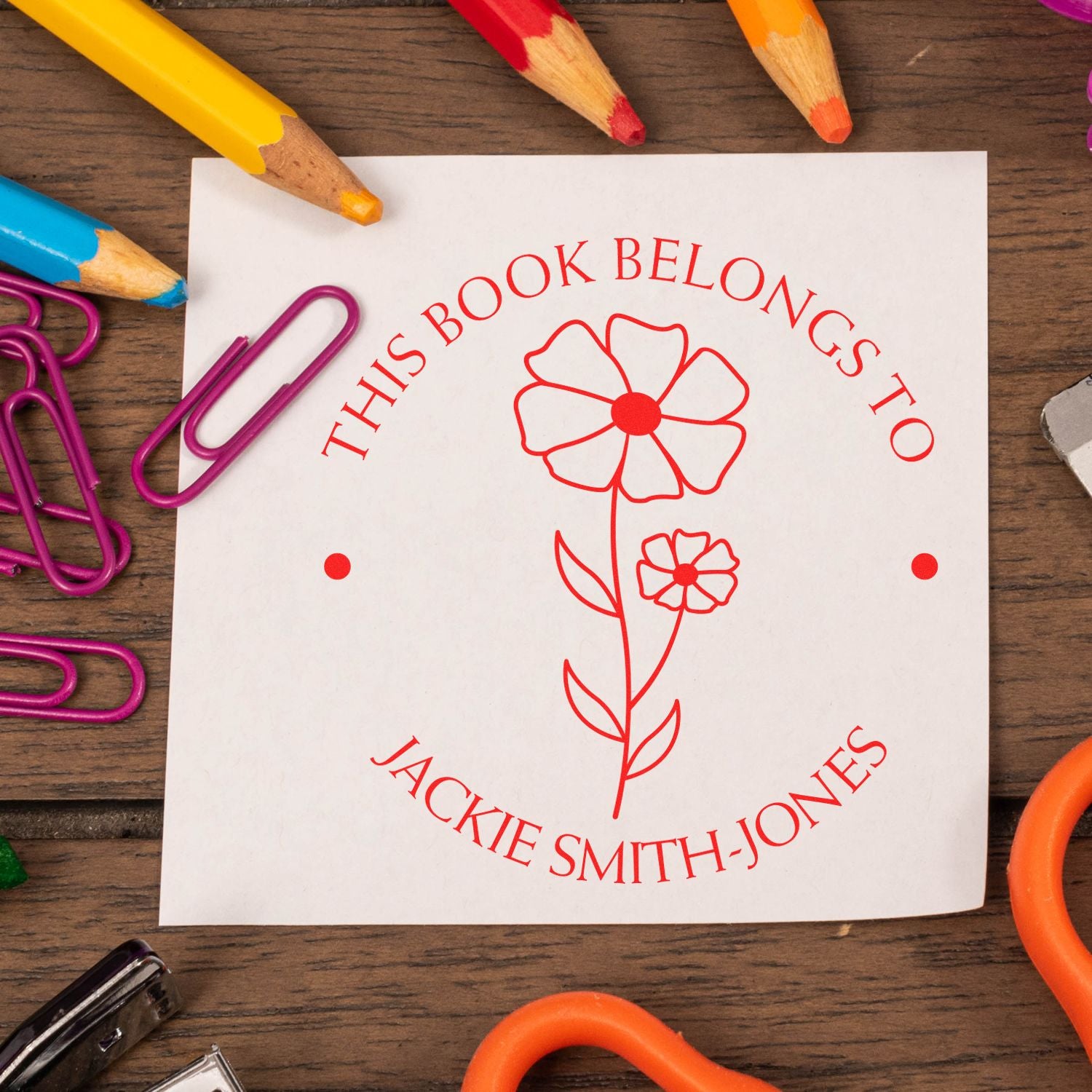 Self-Inking October Cosmos Custom Made Bookplate Stamp - Engineer Seal Stamps