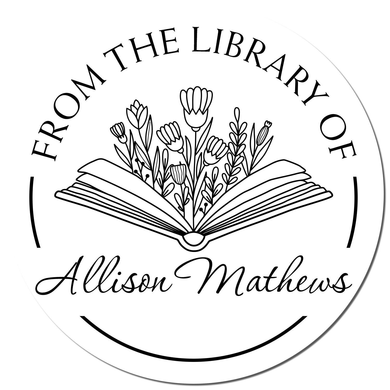 PSI Pre-Inked Lively Flowers with Book Custom Made Bookplate Stamp - Engineer Seal Stamps