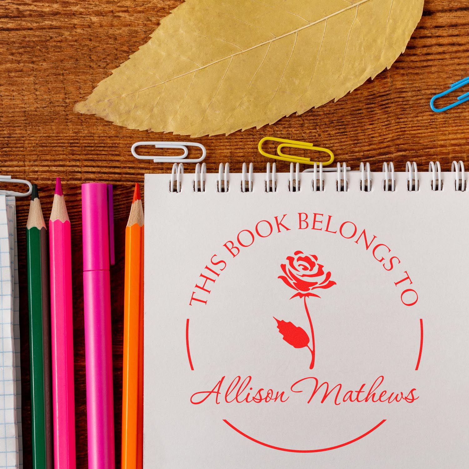 Self-Inking Pretty Rose Petals Customized Private Library Stamp - Engineer Seal Stamps