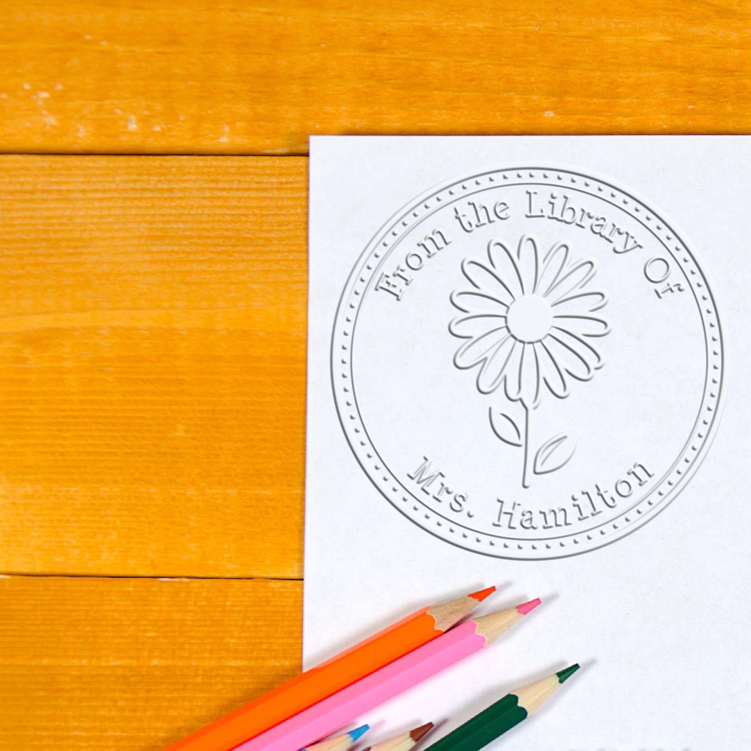 Soft Winsome Daisy Custom Personal Library Embossing Stamp
