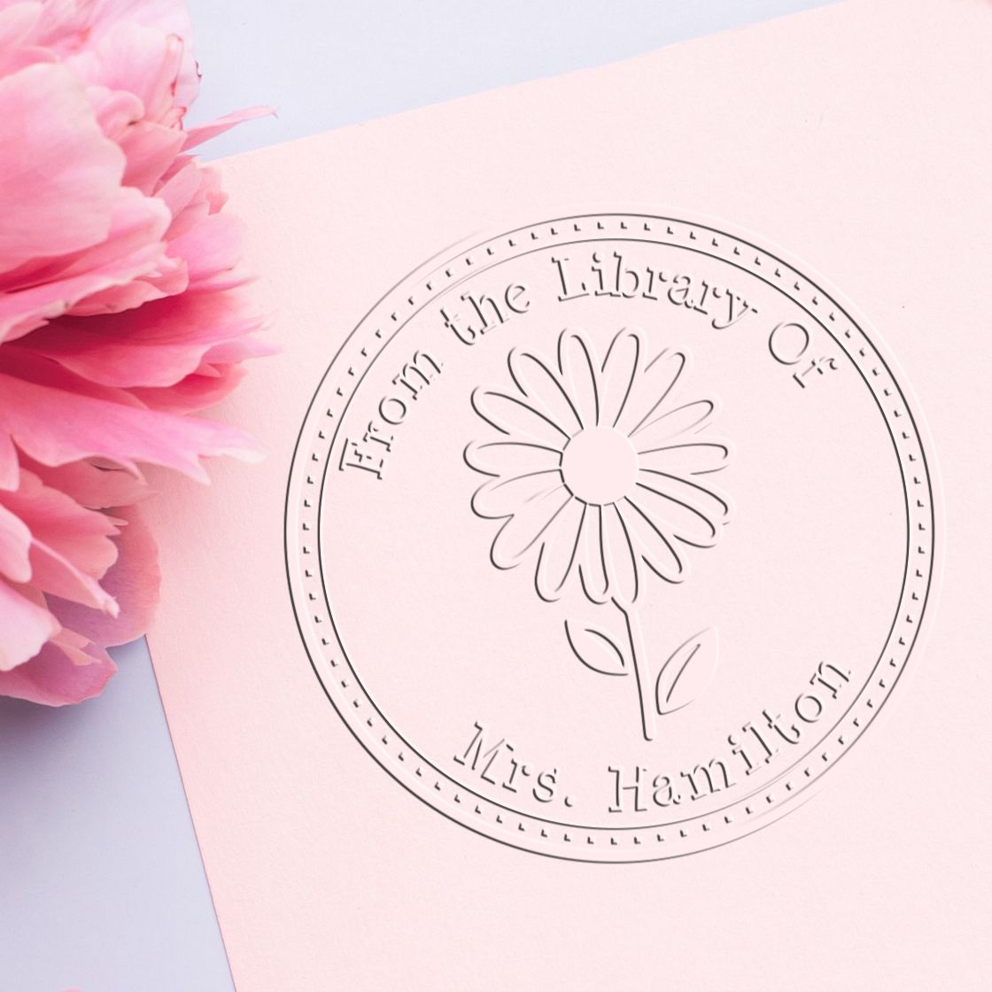 Soft Winsome Daisy Custom Personal Library Embossing Stamp
