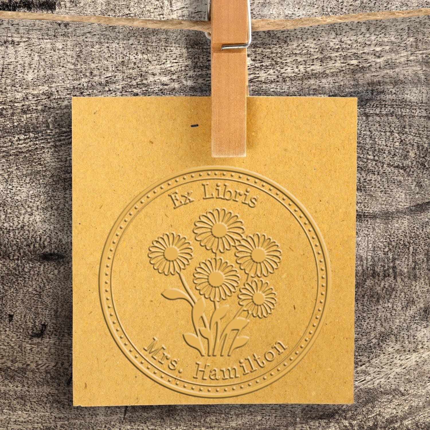 Desk Glistening Daisy Bouquet Custom Library Name Embosser - Engineer Seal Stamps