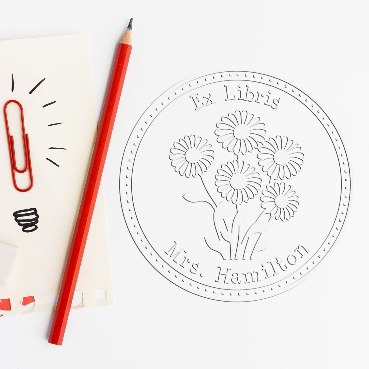 Hybrid Glistening Daisy Bouquet Custom Book Ownership Paper Embosser - Engineer Seal Stamps