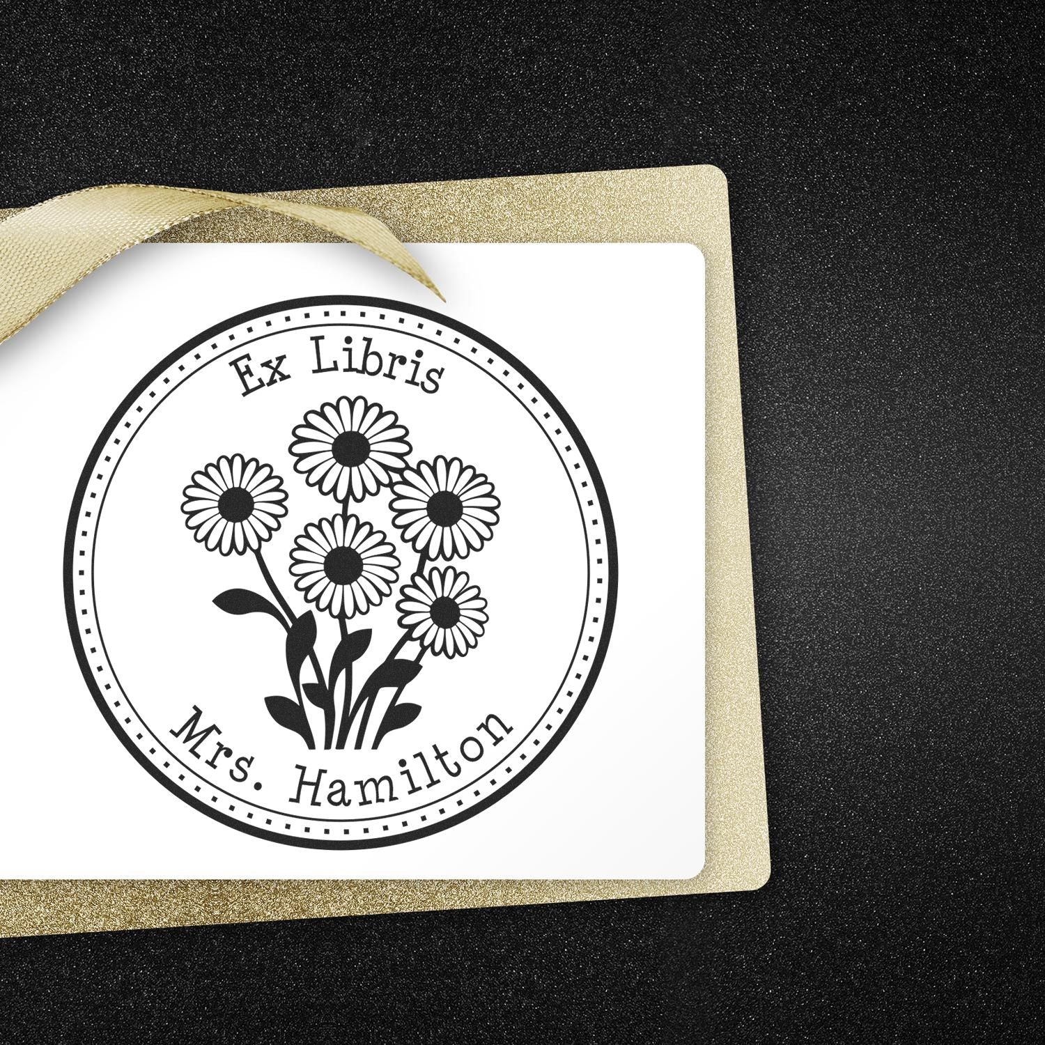 Wood Handle Glistening Daisy Bouquet Personalized Bookplate Stamp - Engineer Seal Stamps