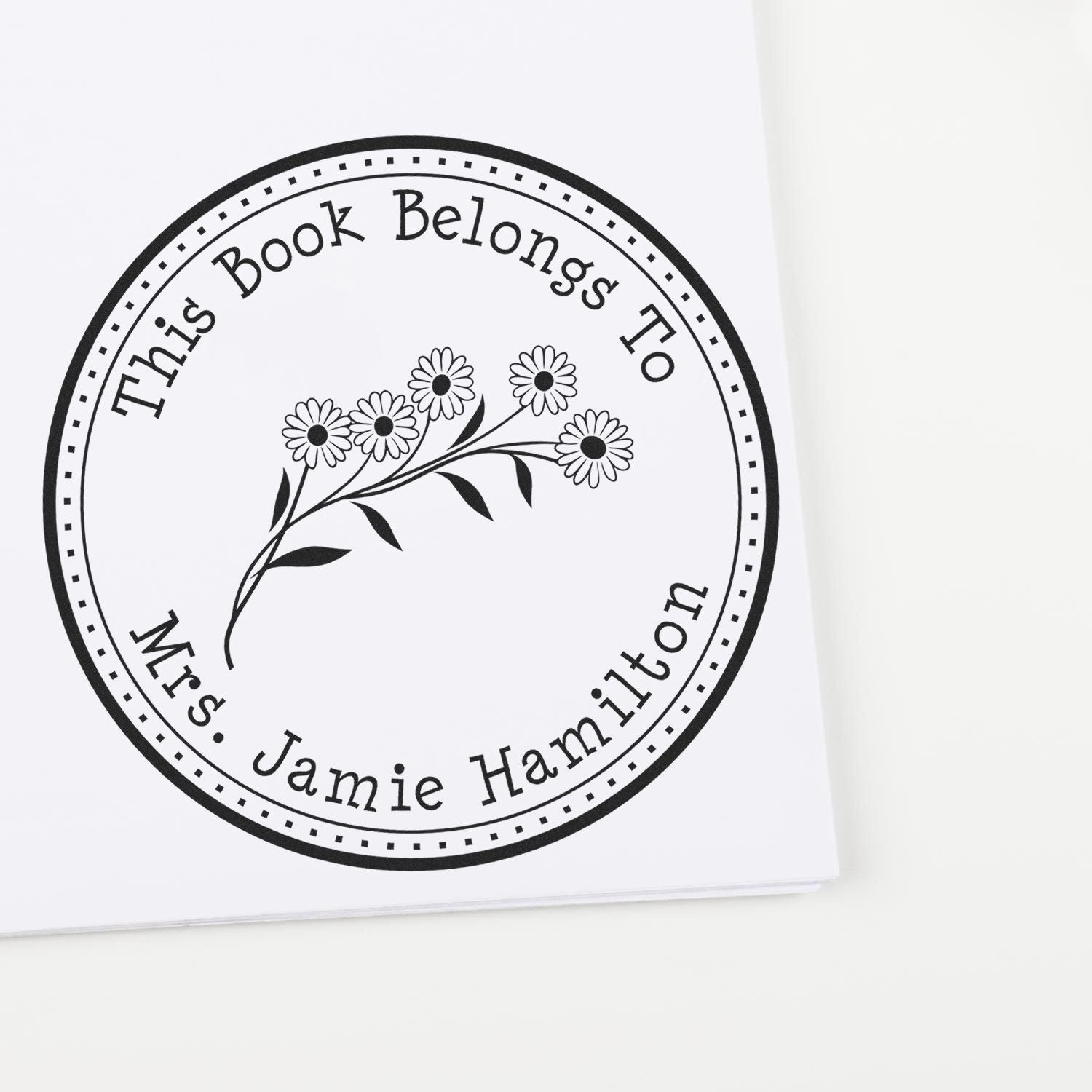 Wood Handle Divine Daisies Personalized Bookplate Stamper - Engineer Seal Stamps