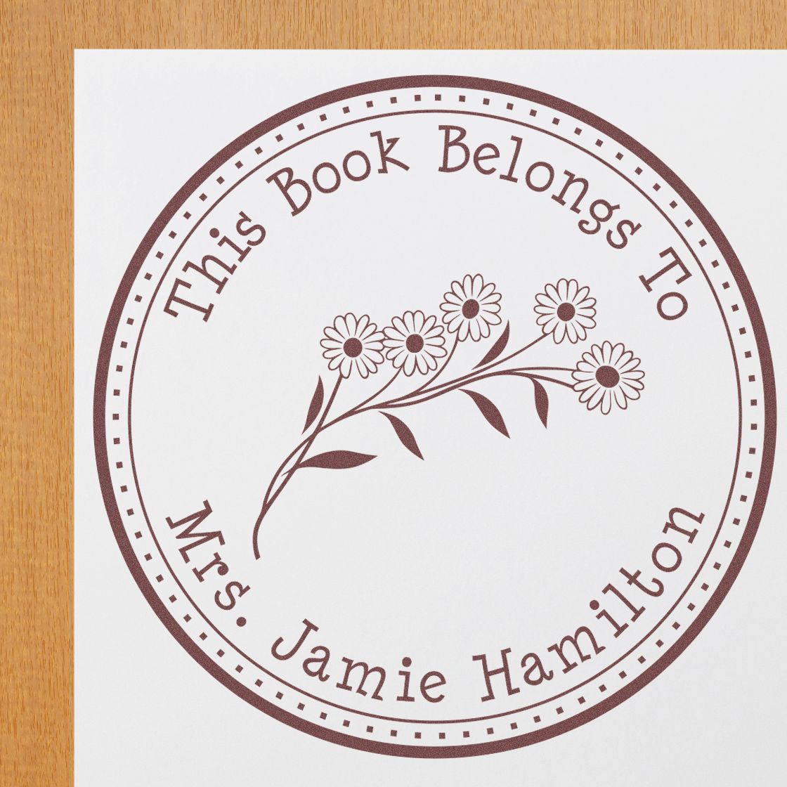 Wood Handle Divine Daisies Personalized Bookplate Stamper - Engineer Seal Stamps
