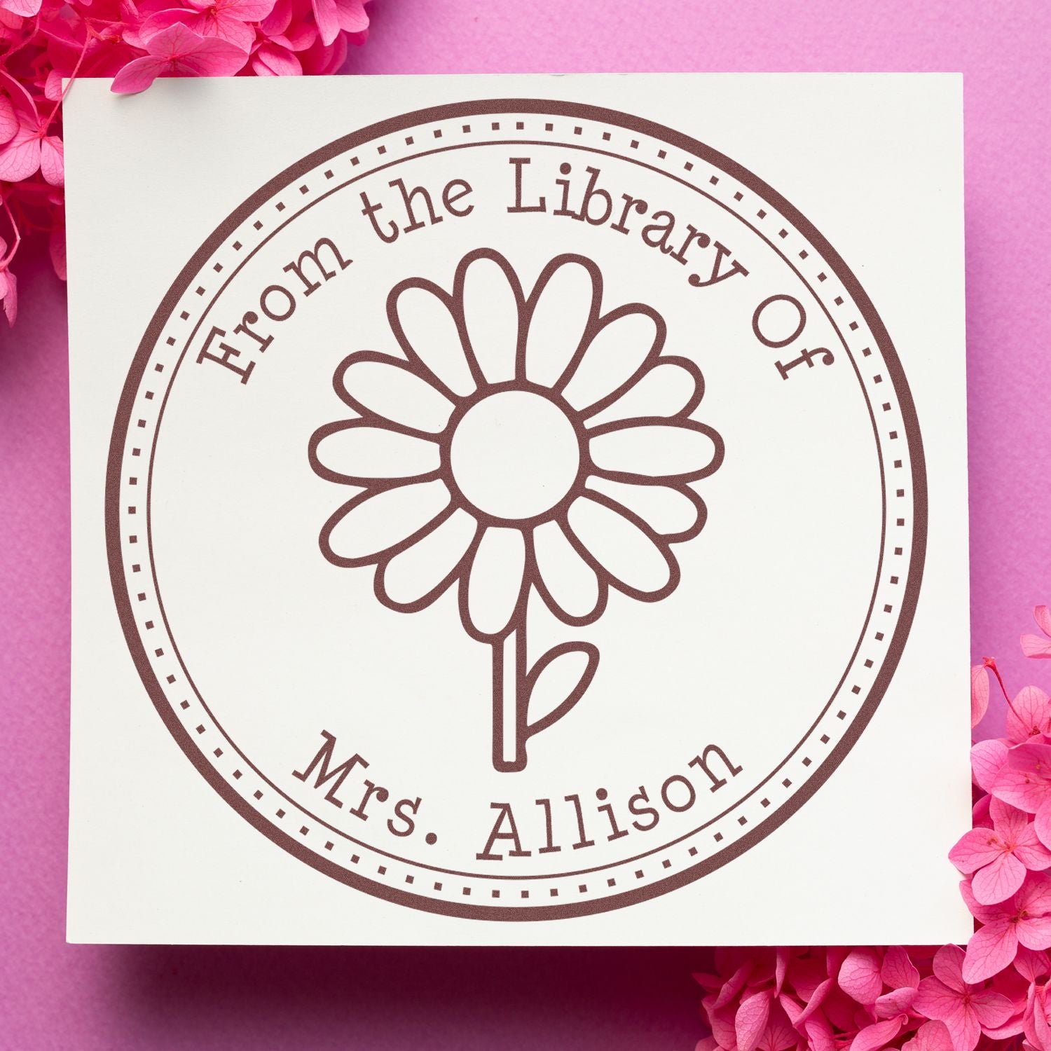Wood Handle Darling Meadow Daisy Personalized From The Library Of Stamp - Engineer Seal Stamps