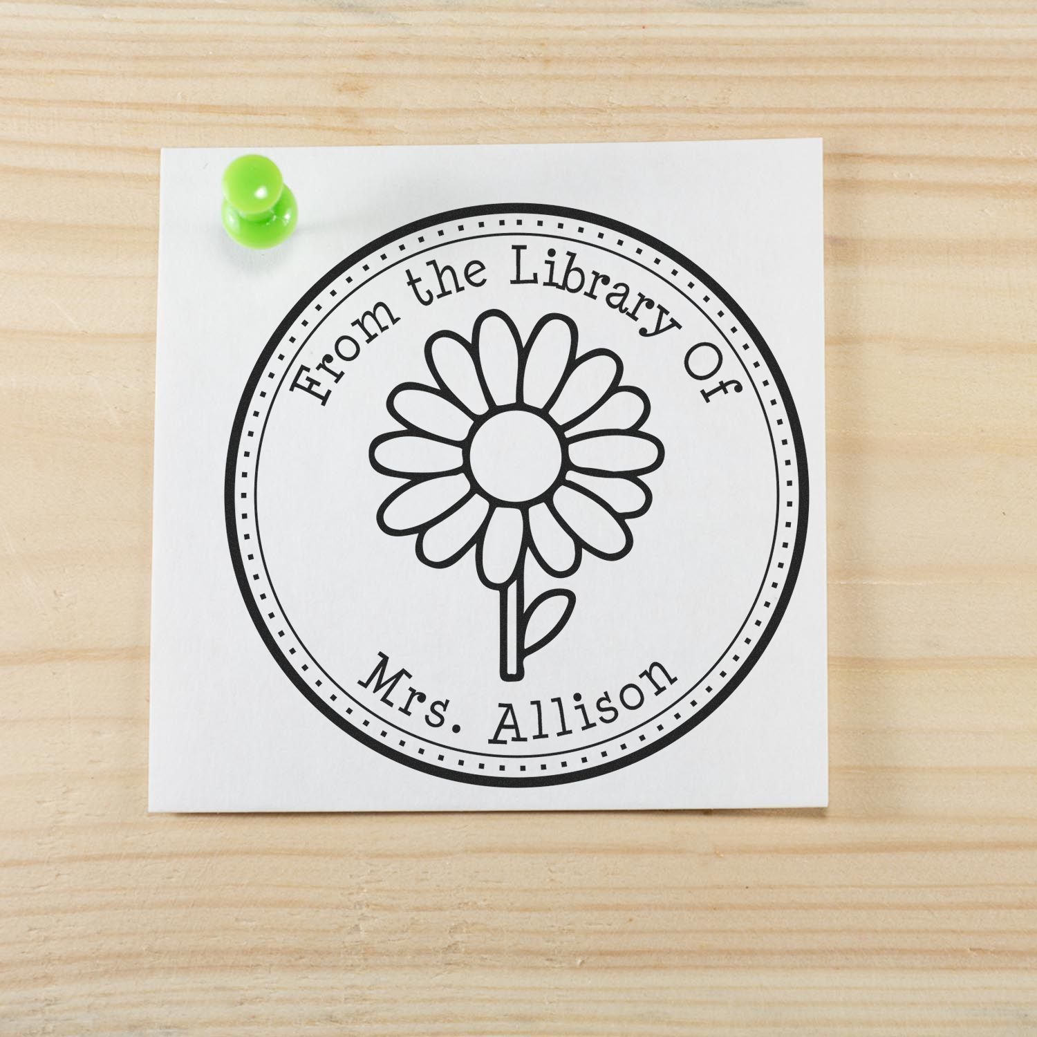 Wood Handle Darling Meadow Daisy Personalized From The Library Of Stamp - Engineer Seal Stamps