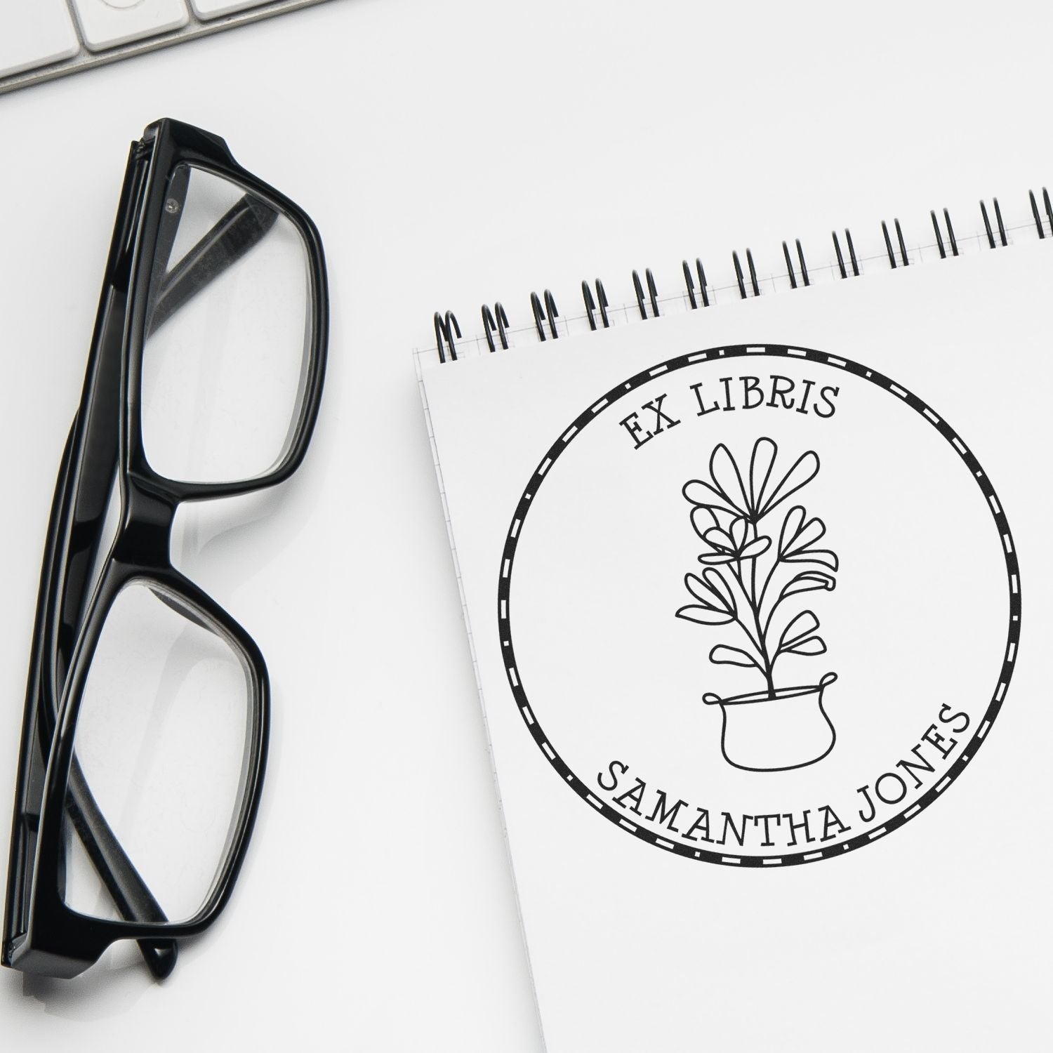 Wood Handle Beauteous Flora Personalized Library Stamp