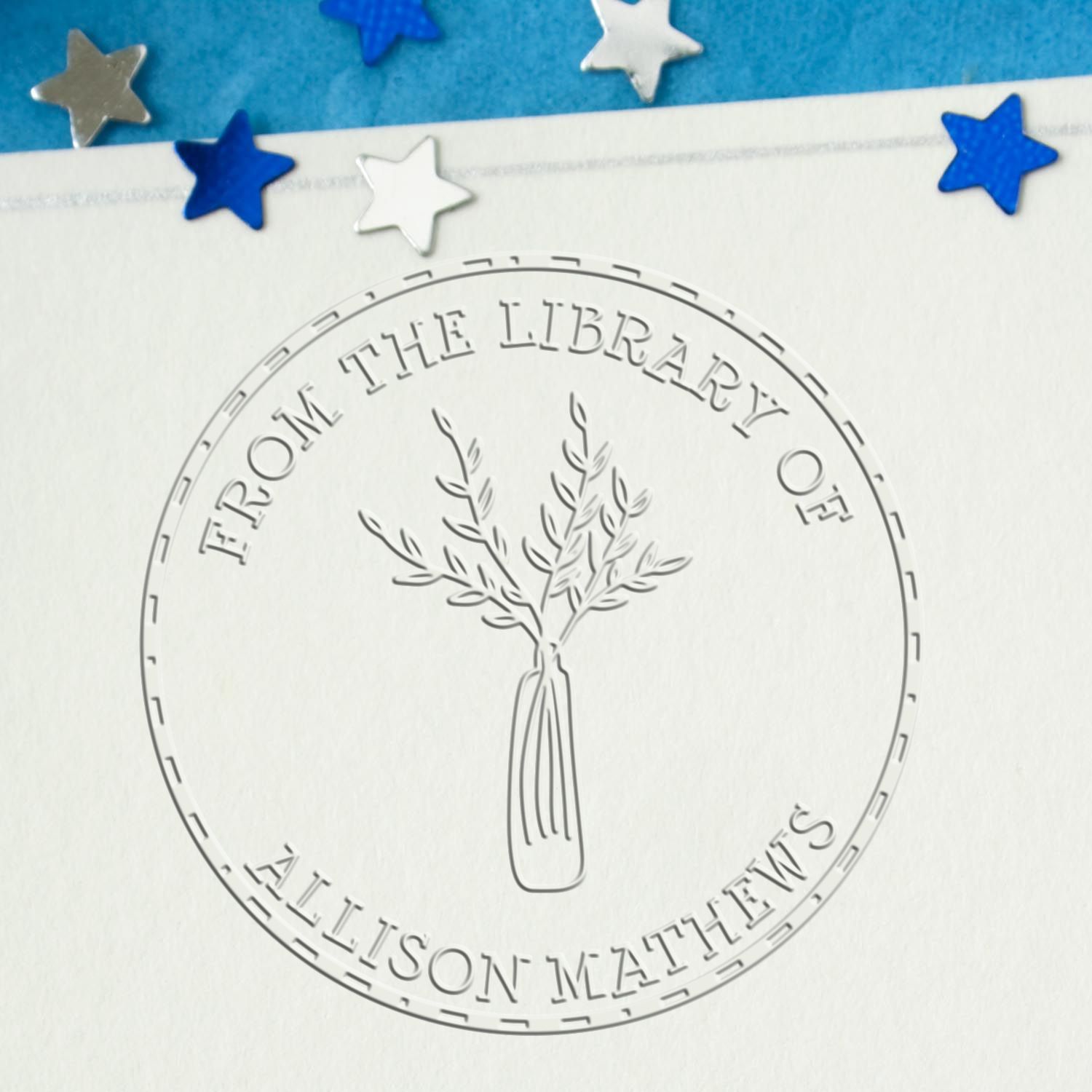 Soft Gracious Vegetation Custom Bibliophile Embossing Stamp
