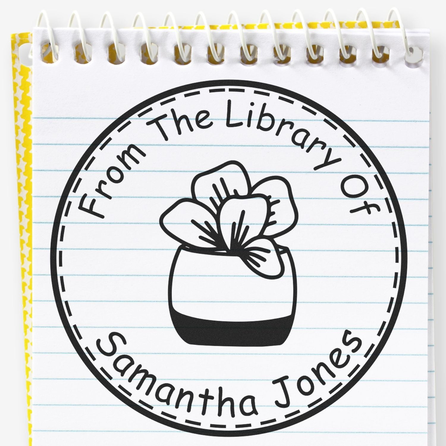 Wood Handle Flourishing Foliage Personalized Library Name Stamp - Engineer Seal Stamps