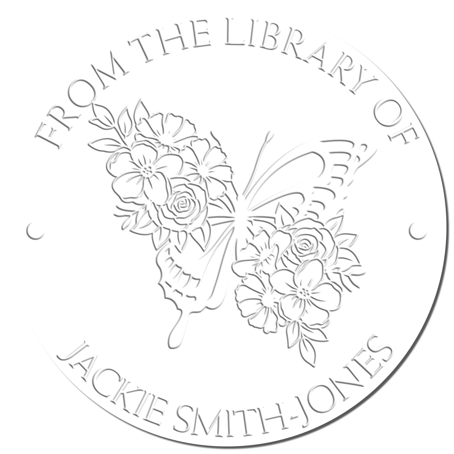Soft Radiating Butterfly with Flowers Custom Made Bibliophile Embossing Seal