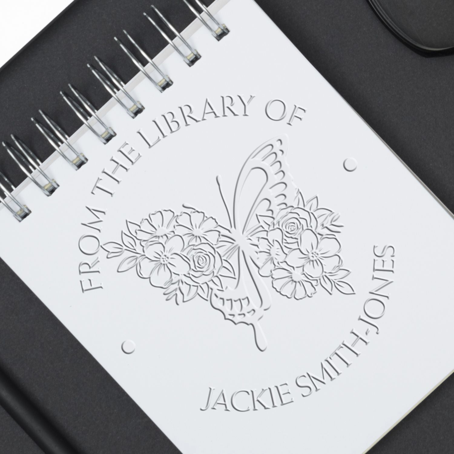 Soft Radiating Butterfly with Flowers Custom Made Bibliophile Embossing Seal