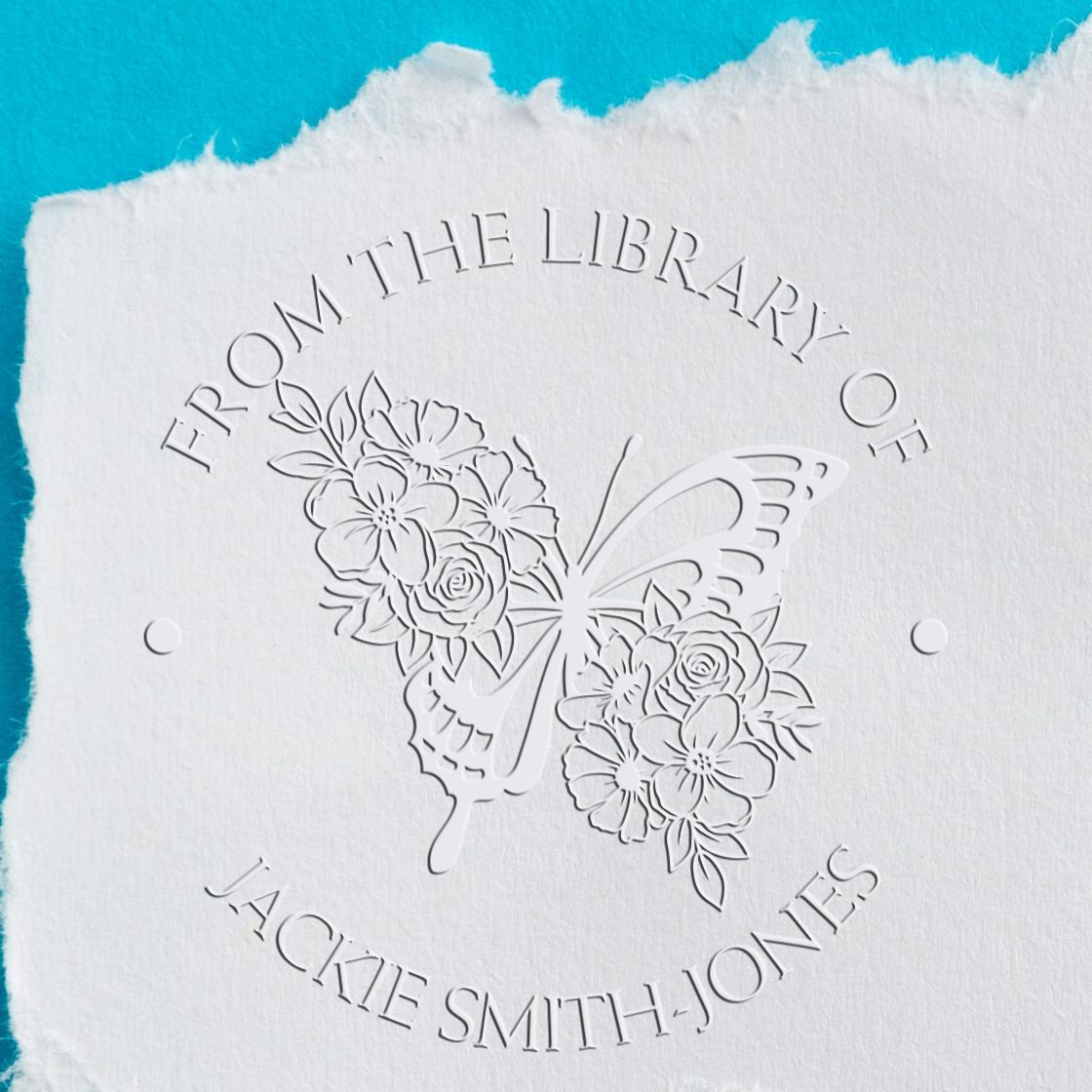 Soft Radiating Butterfly with Flowers Custom Made Bibliophile Embossing Seal