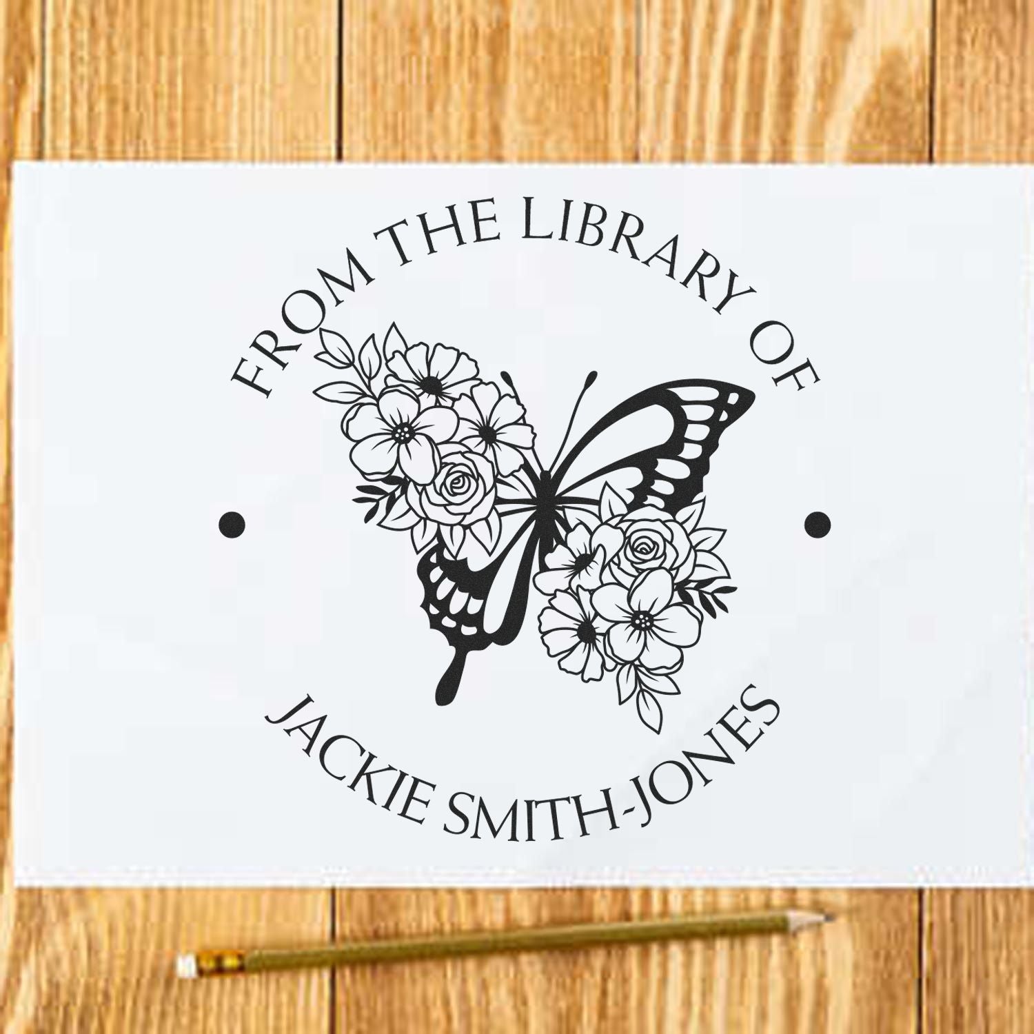 PSI Pre-Inked Radiating Butterfly with Flowers Custom Name Inscription Stamp - Engineer Seal Stamps