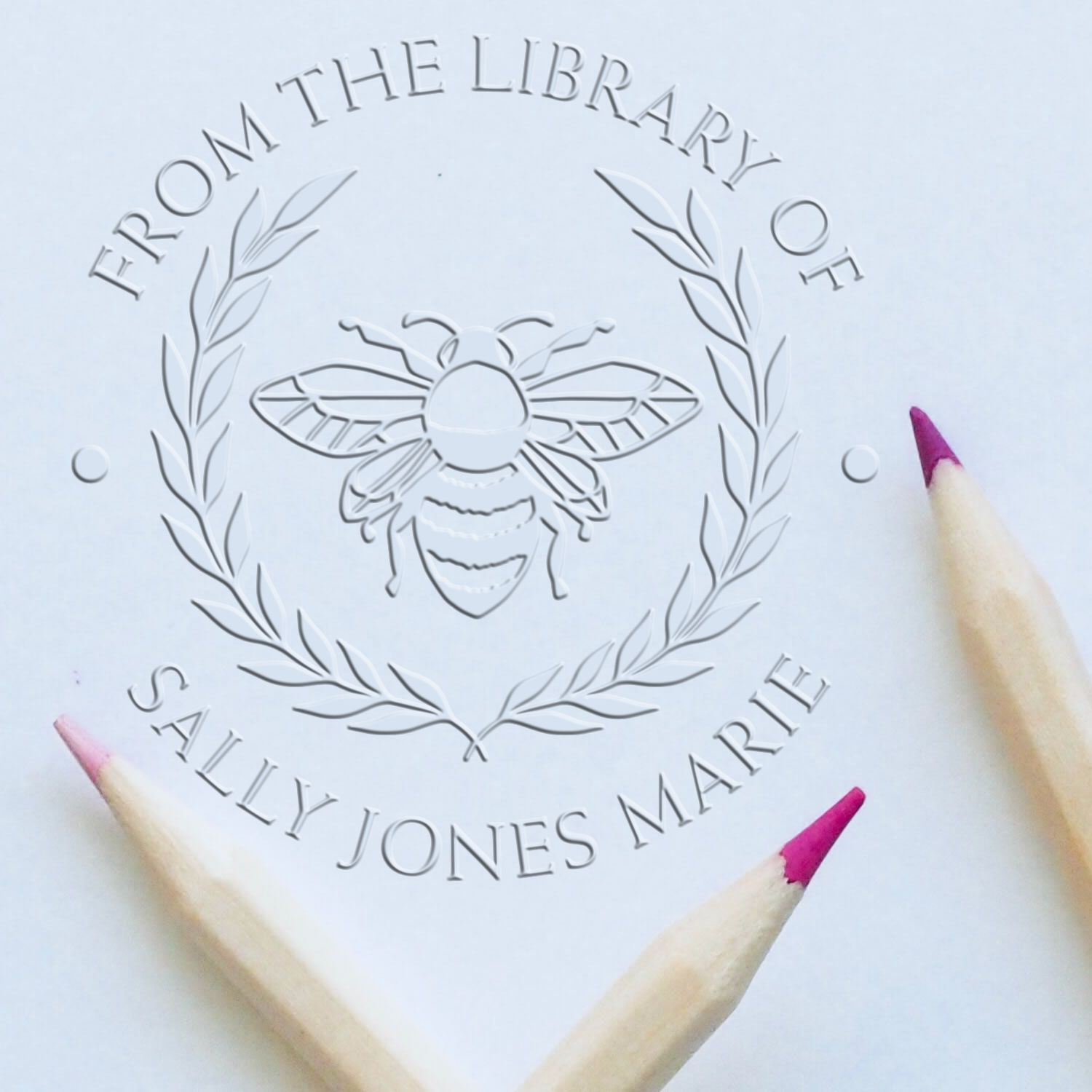 Hybrid Mesmerizing Bee Custom Made Bibliophile Embossed Stamp - Engineer Seal Stamps