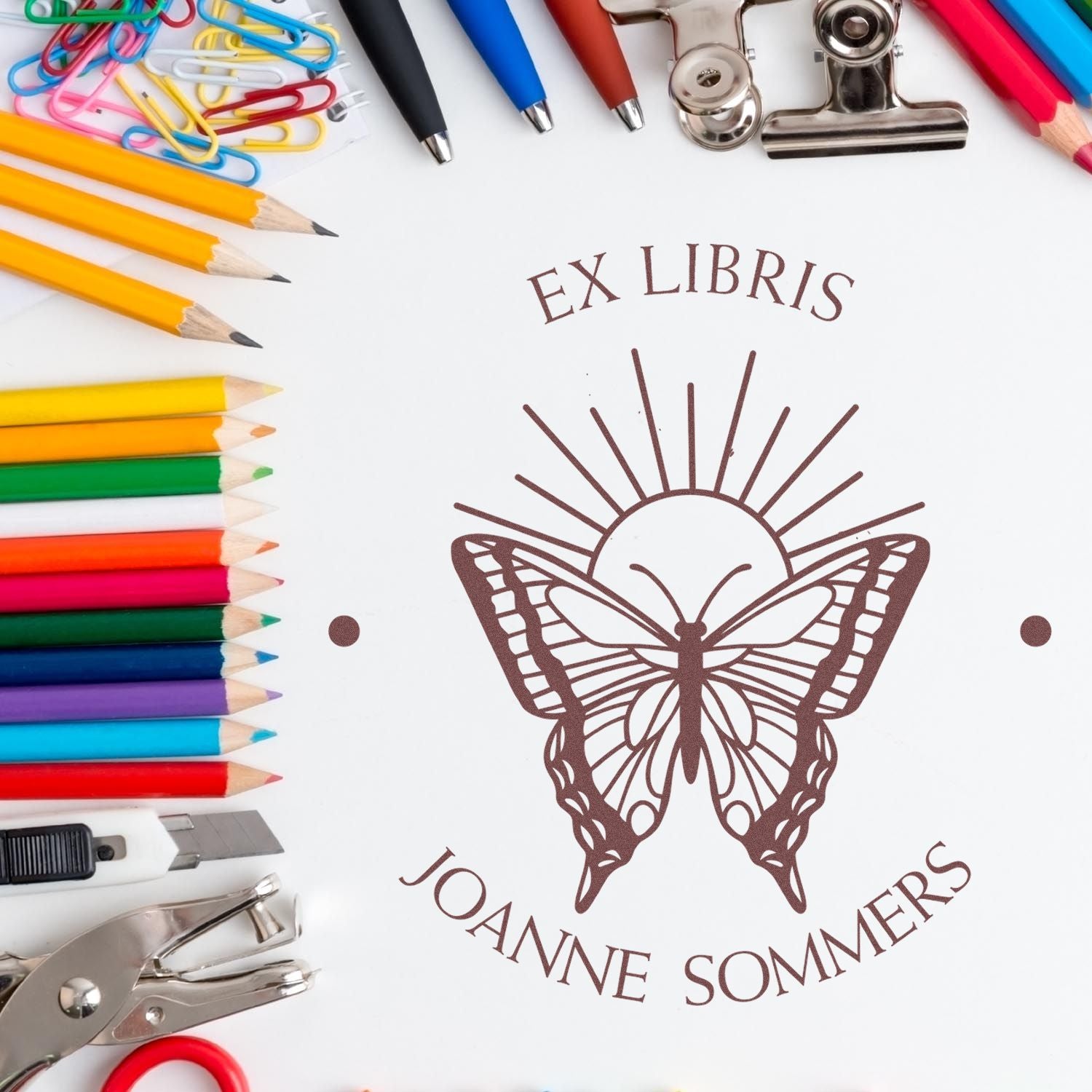 PSI Pre-Inked Scintillating Butterfly Custom Made My Library Stamper - Engineer Seal Stamps