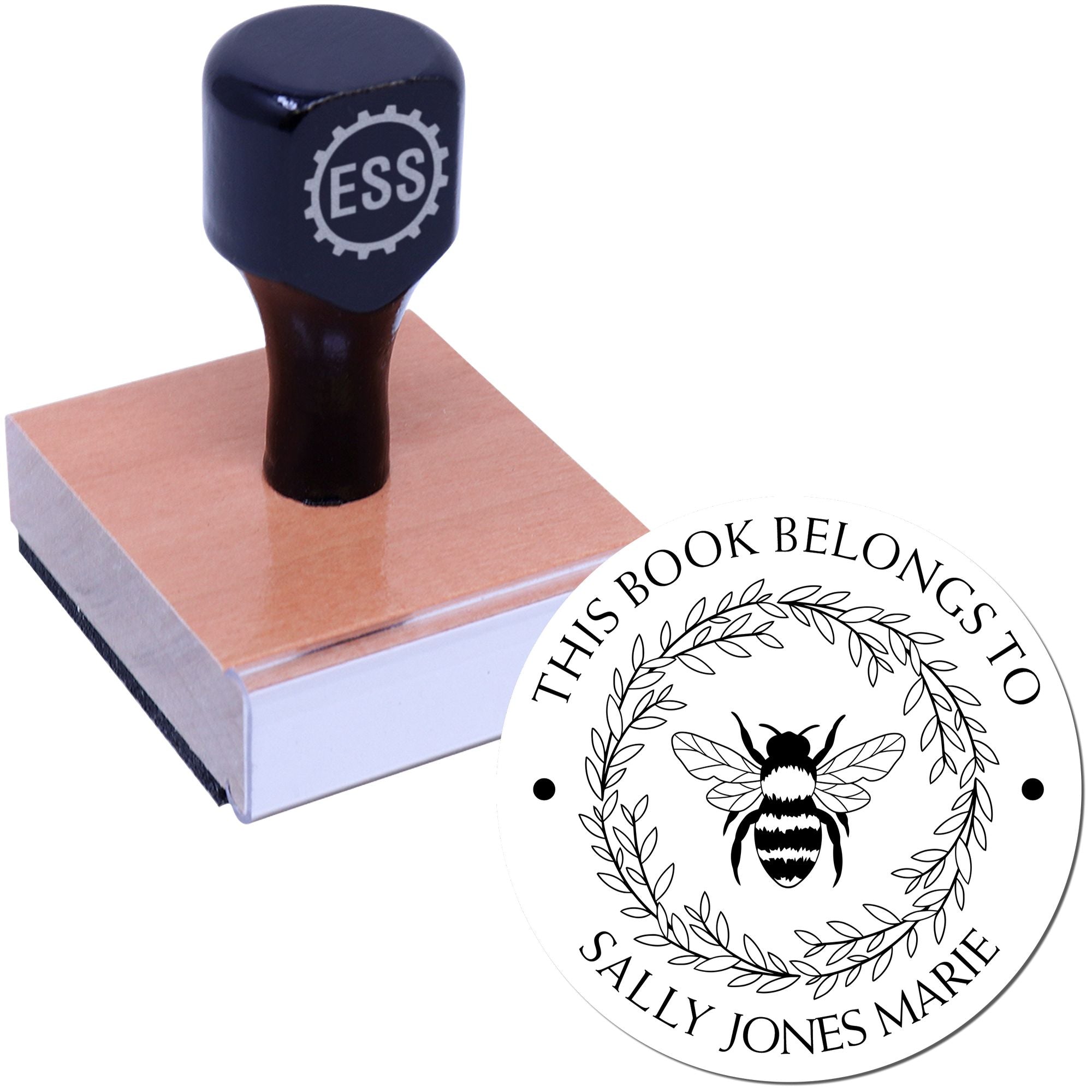 Wood Handle Enlivening Bee Customizable Book Monogram Stamp