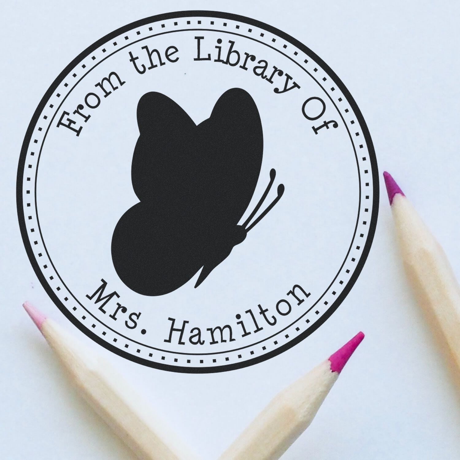 Wood Handle Alluring Butterfly Custom Book Lover Stamp