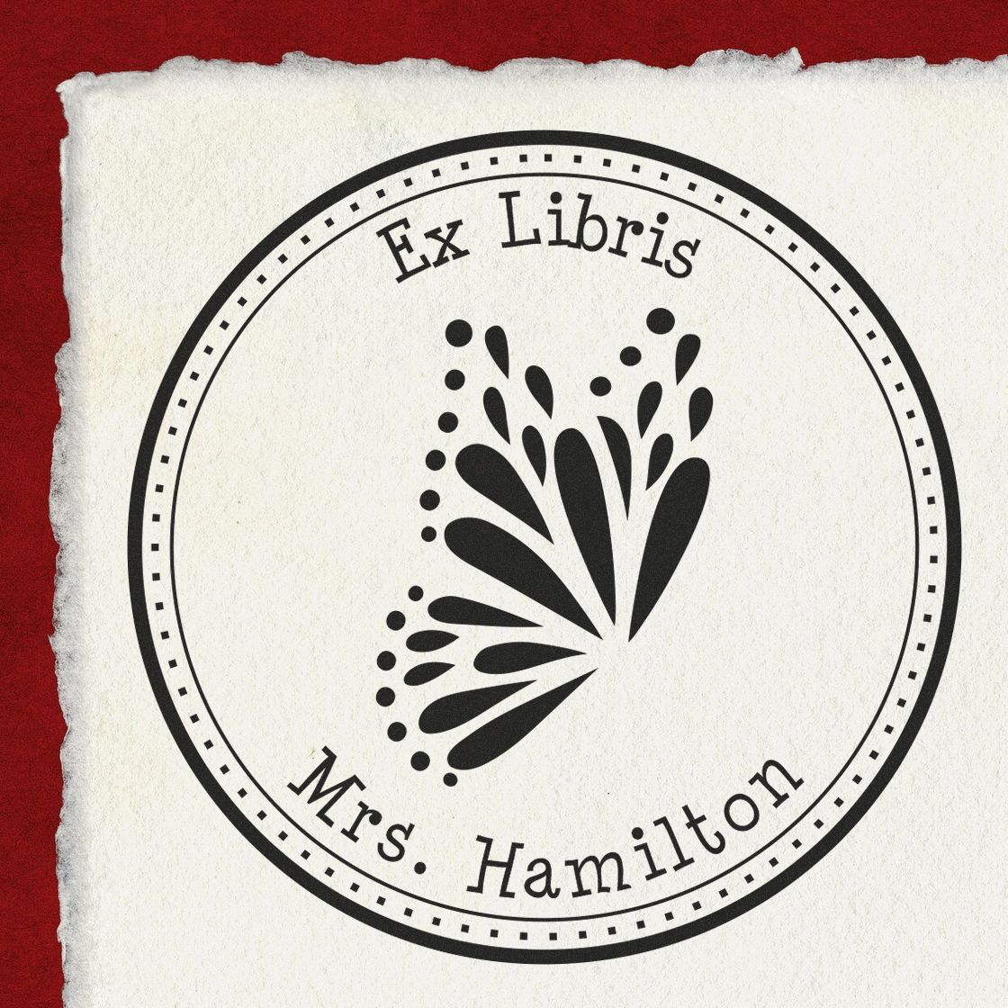 Pre-Inked Elegant Butterfly Personalized Library Of Stamper - Engineer Seal Stamps