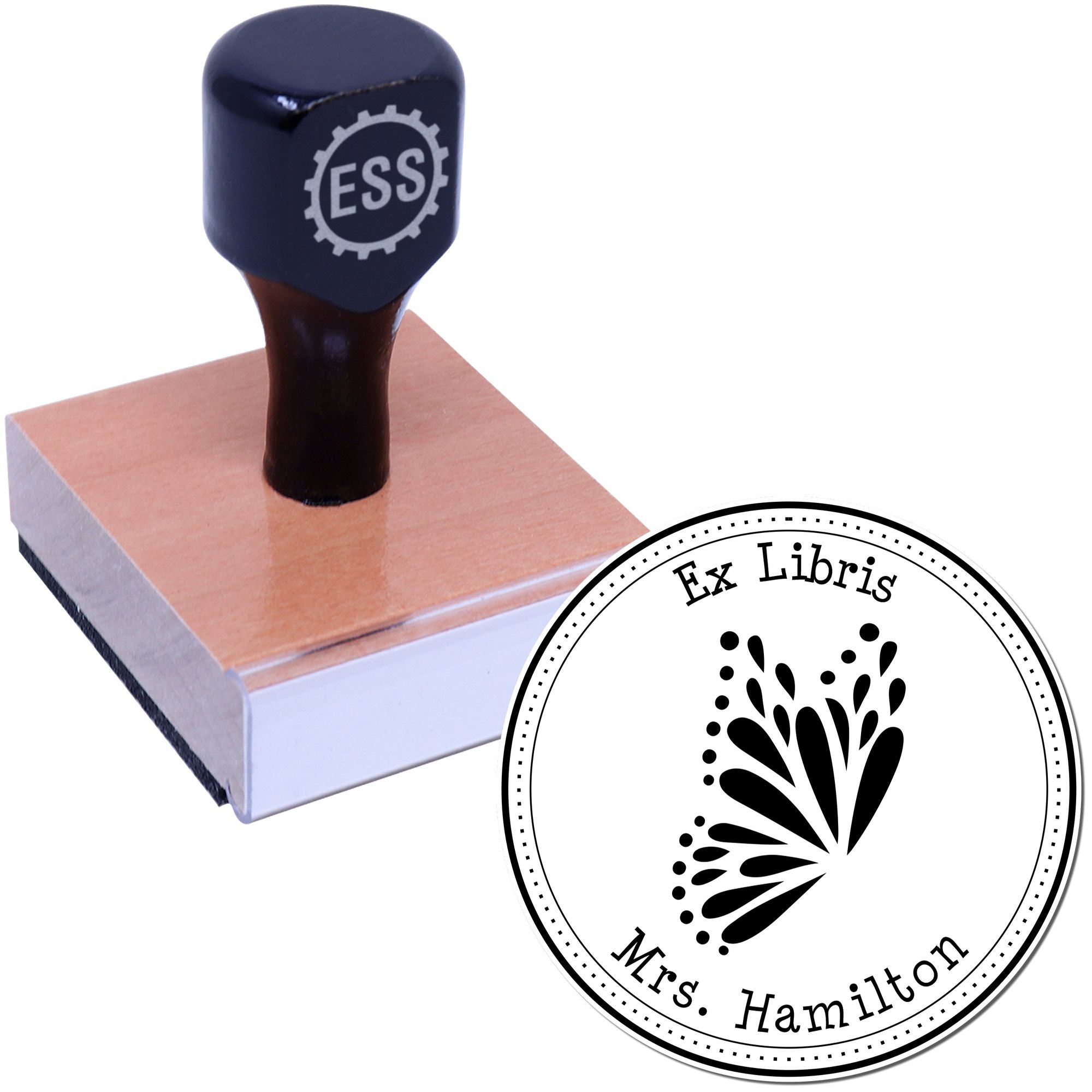 Wood Handle Elegant Butterfly Custom Book Lover Stamper - Engineer Seal Stamps