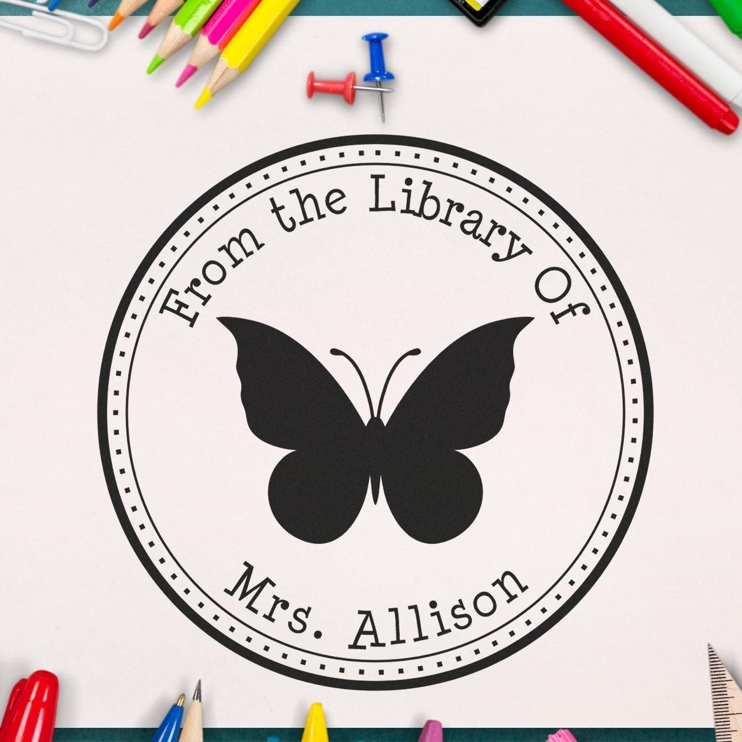 PSI Pre-Inked Serene Butterfly Custom Made Private Library Stamper - Engineer Seal Stamps