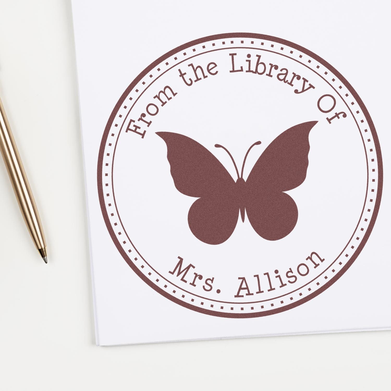 PSI Pre-Inked Serene Butterfly Custom Made Private Library Stamper - Engineer Seal Stamps