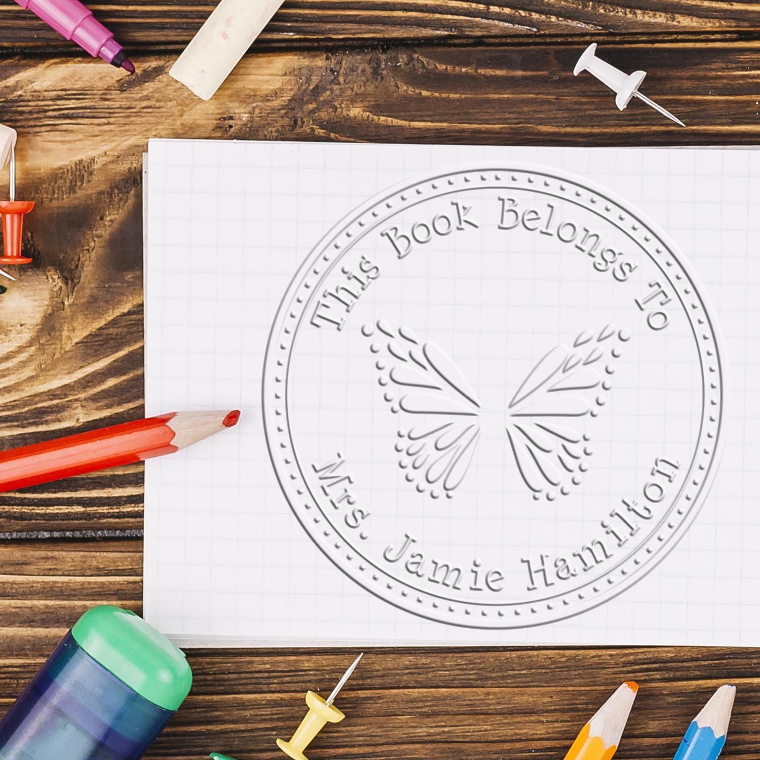Desk Graceful Butterfly Custom Made Bookworm Embossed Stamp - Engineer Seal Stamps