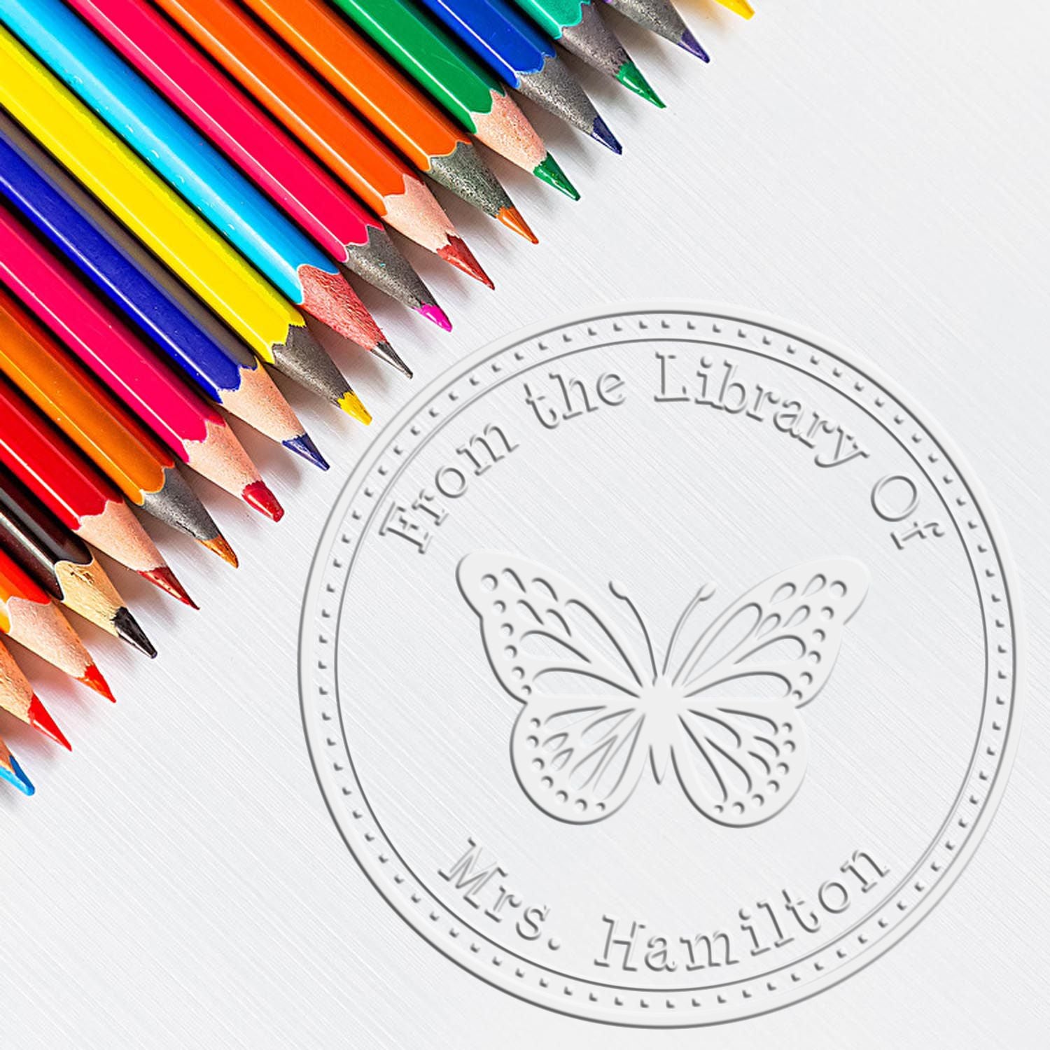 Soft Vibrant Butterfly Custom Read It Love It Embossed Stamp