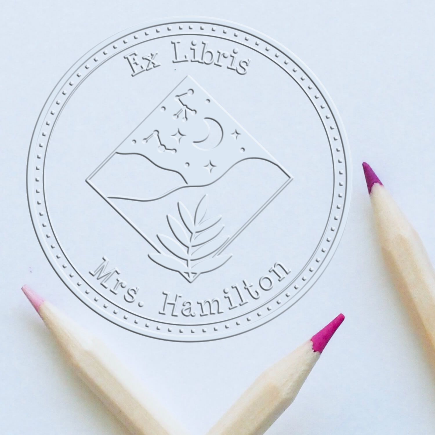 Hybrid Majestic Moon Personalized Bookplate Seal Press - Engineer Seal Stamps