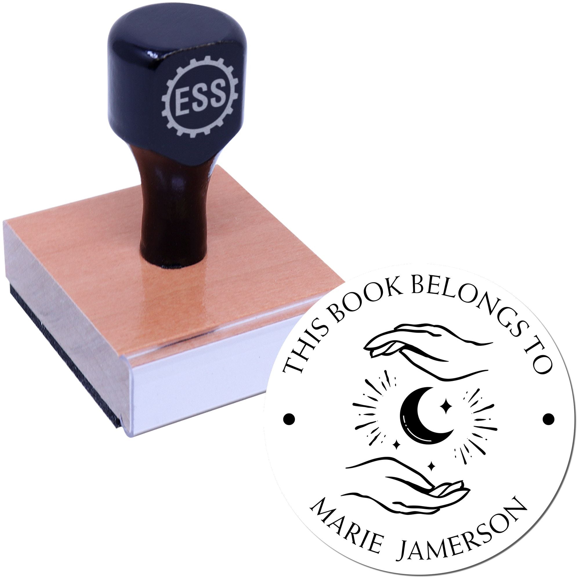 Wood Handle Enchanting Moon Personalized Book Library Stamper - Engineer Seal Stamps